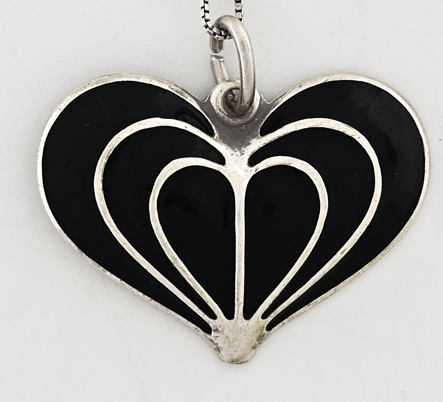 David Andersen Norway sterling silver enamel modernist Heart Necklace Circa 1960s, view 1 of 7