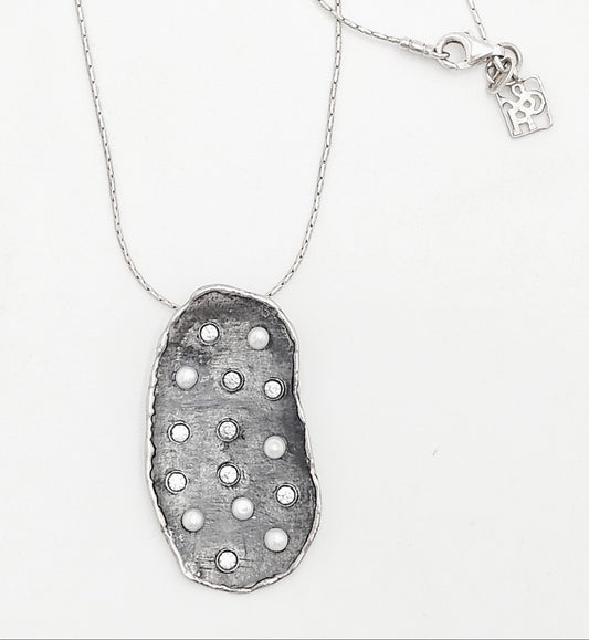 Retired Silpada G&H Sterling Silver Pearls Swarovski Crystals Modernist Necklace