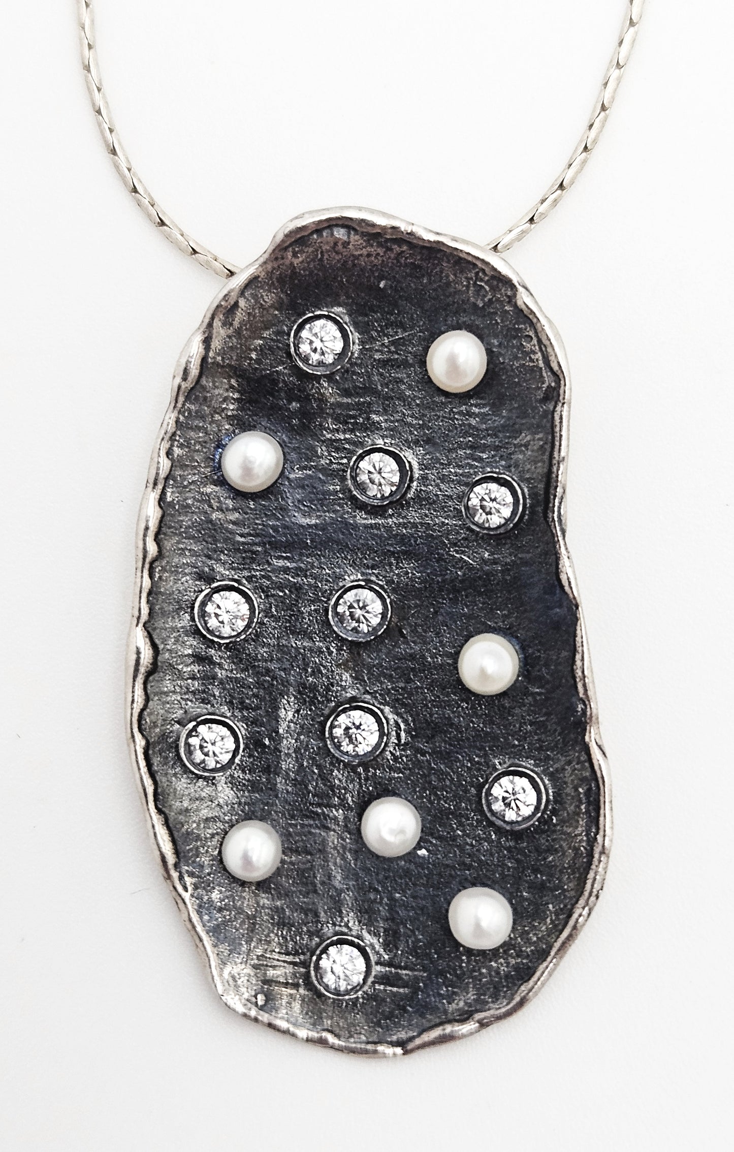 Retired Silpada G&H Sterling Silver Pearls Swarovski Crystals Modernist Necklace, alternate product view 2