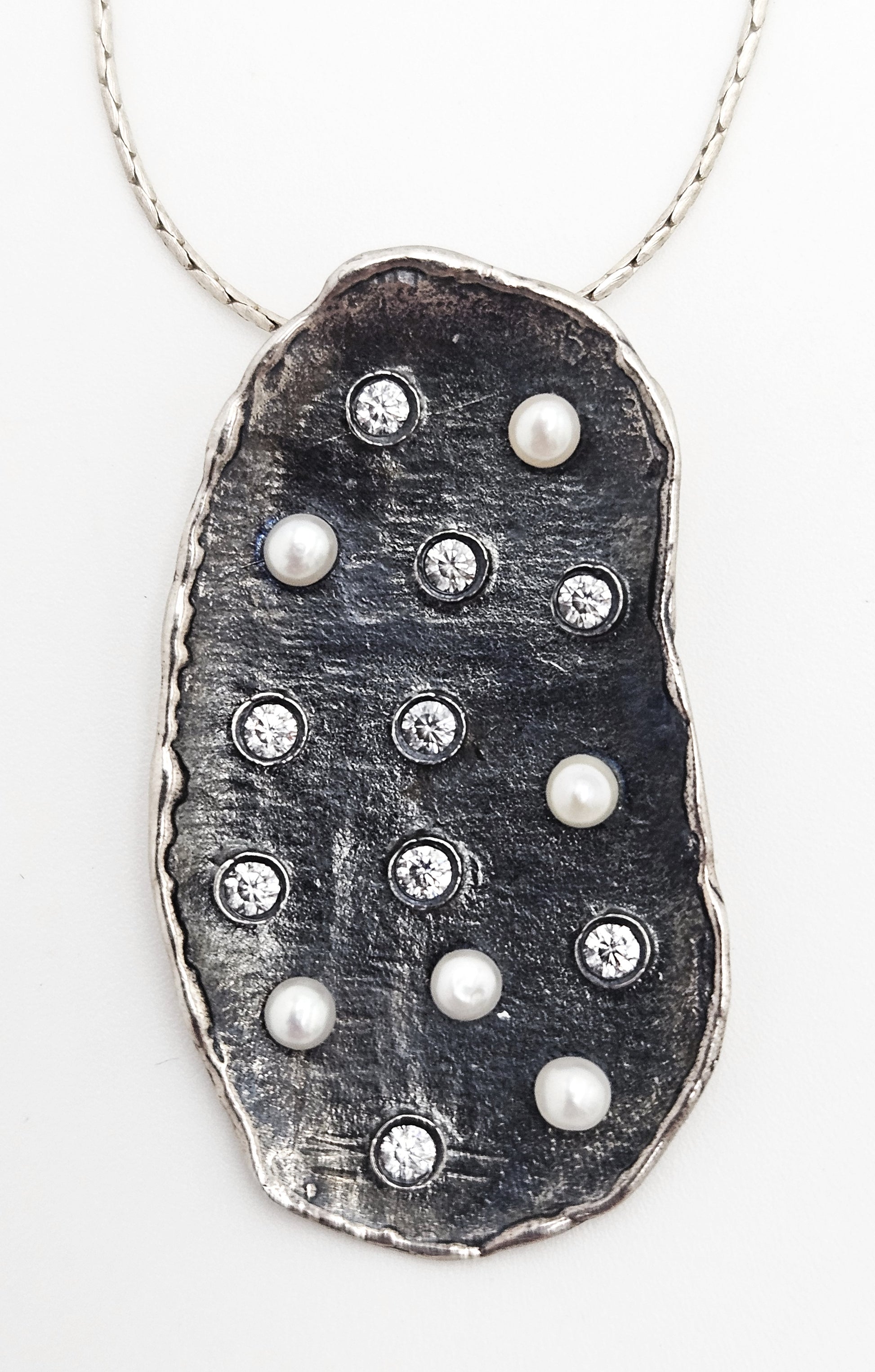 Retired Silpada G&H Sterling Silver Pearls Swarovski Crystals Modernist Necklace, alternate product view 2