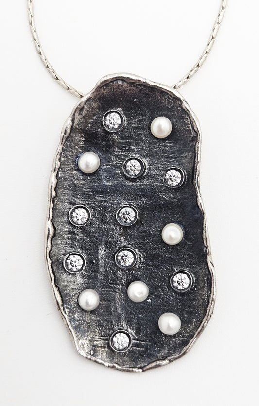 Retired Silpada G&H Sterling Silver Pearls Swarovski Crystals Modernist Necklace, alternate product view 2