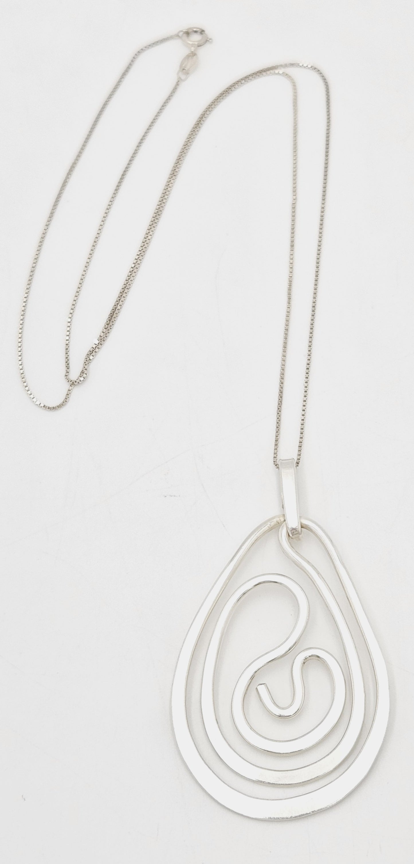 Designer Henry Steig sterling silver abstract modernist Pendant Necklace 1950s, view 3 of 9