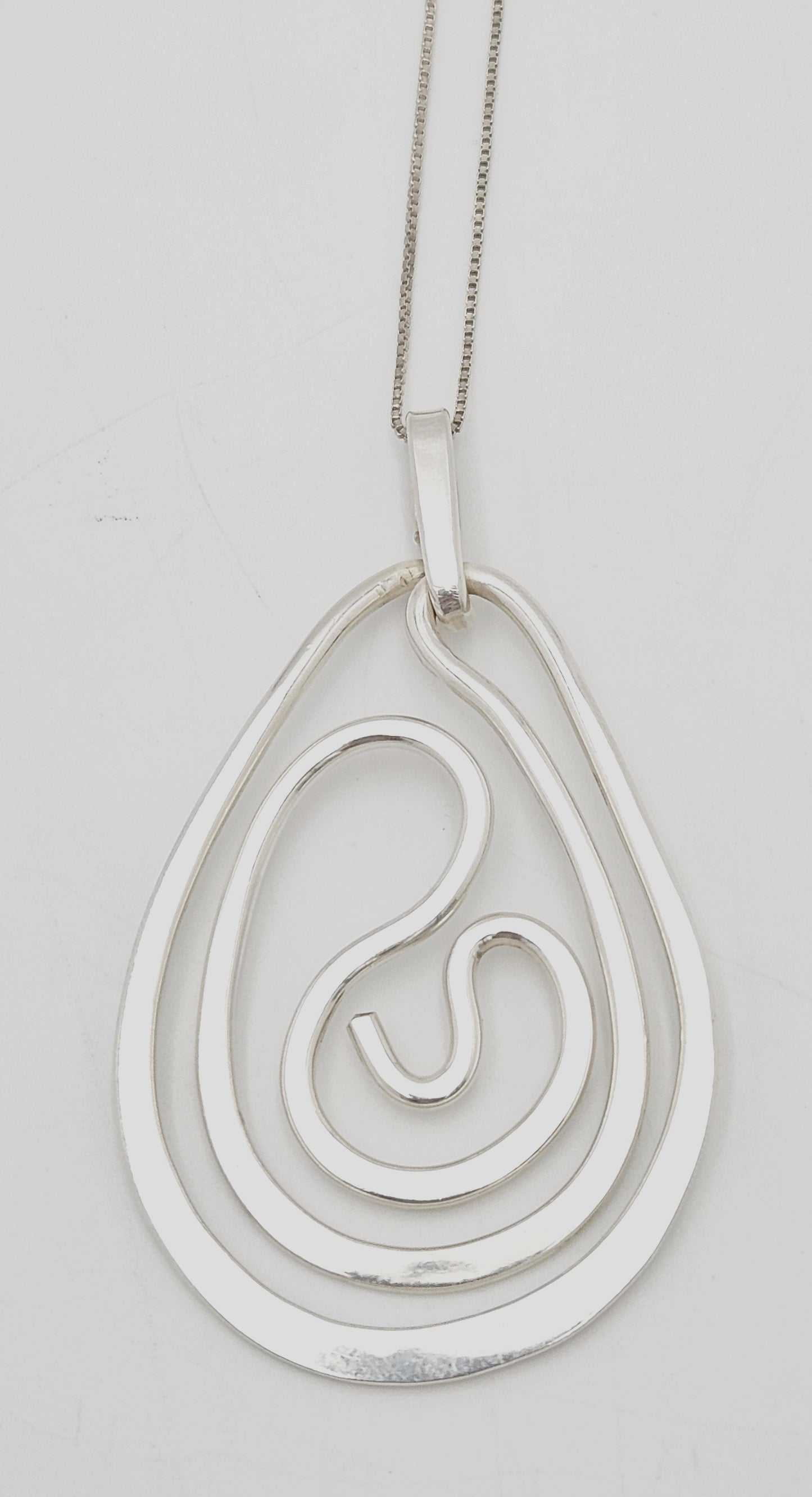 Designer Henry Steig sterling silver abstract modernist Pendant Necklace 1950s, view 1 of 9