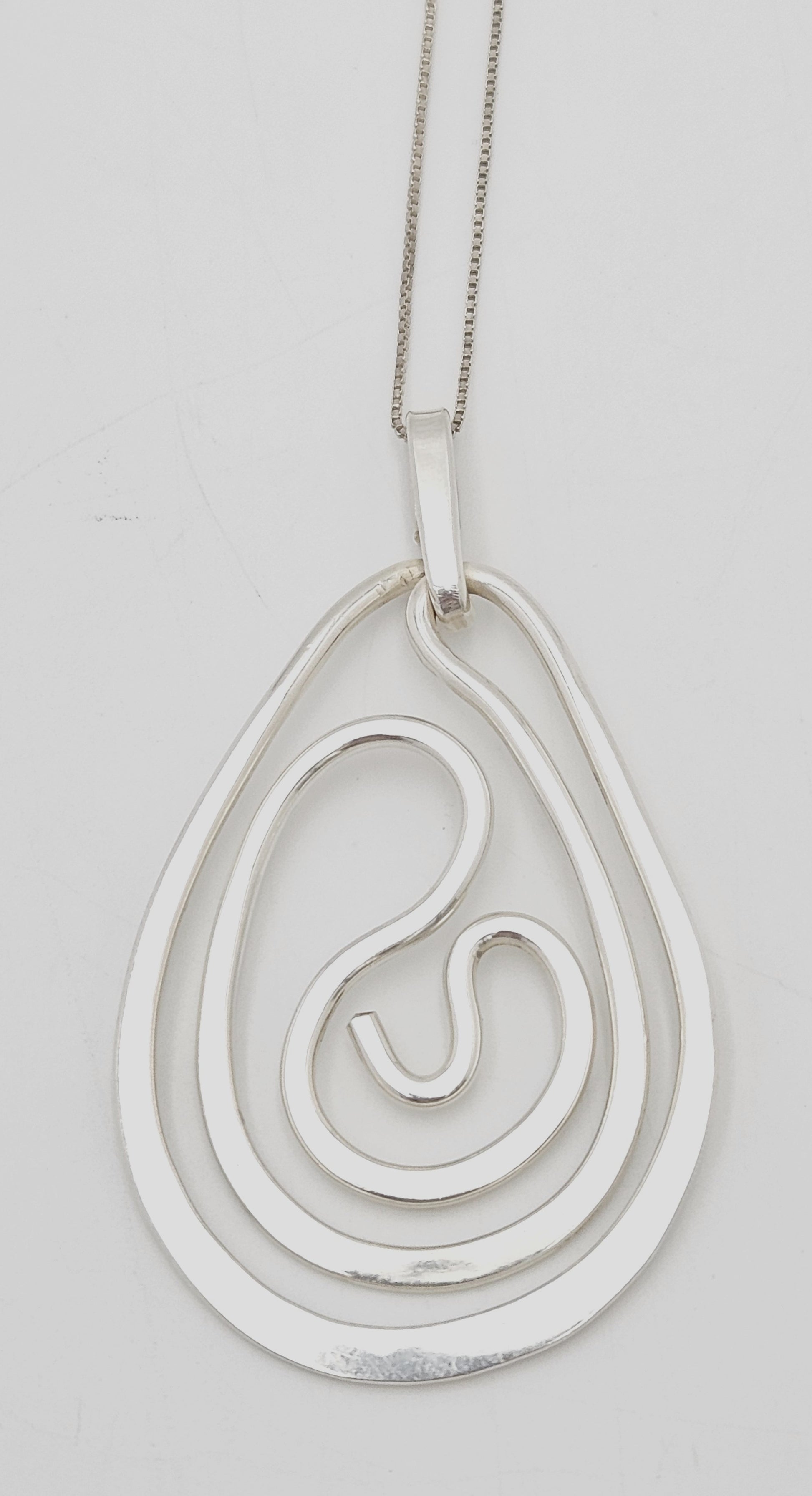 Designer Henry Steig sterling silver abstract modernist Pendant Necklace 1950s, view 1 of 9