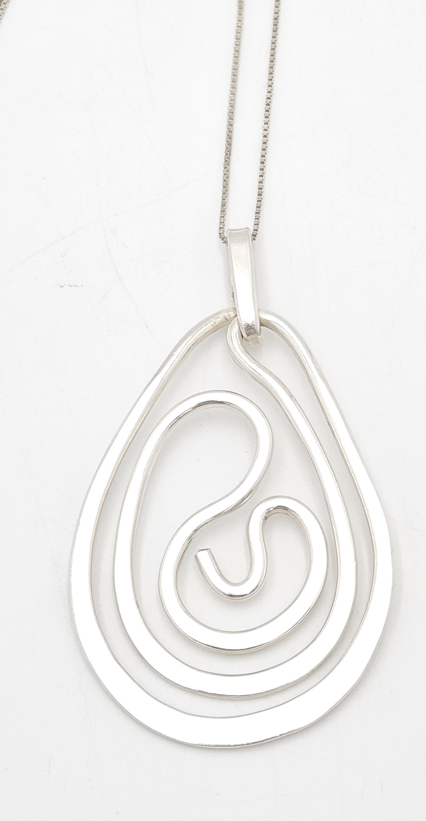 Designer Henry Steig sterling silver abstract modernist Pendant Necklace 1950s, view 4 of 9