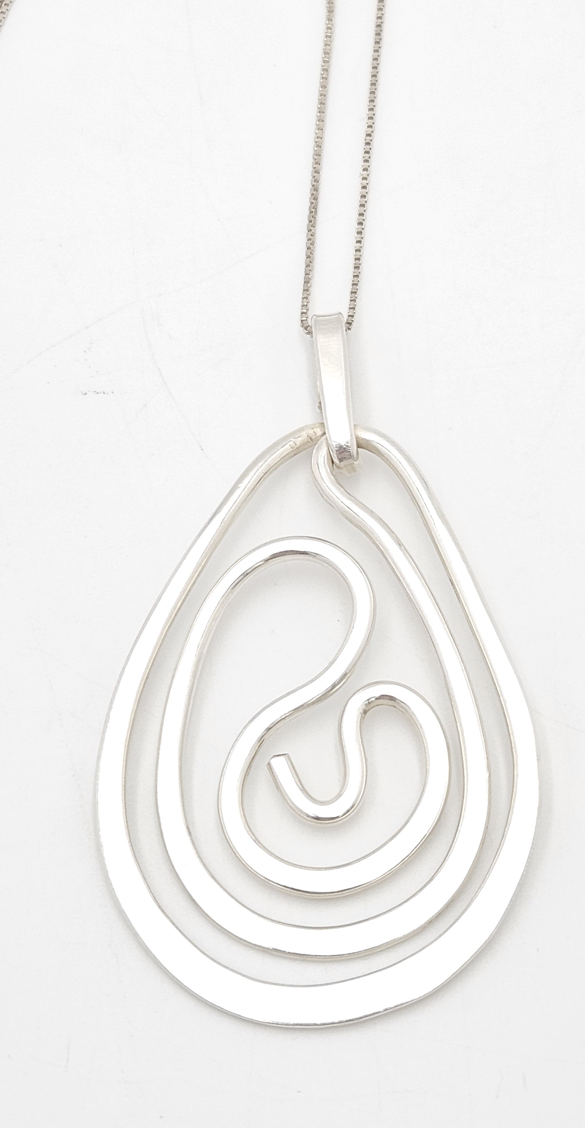 Designer Henry Steig sterling silver abstract modernist Pendant Necklace 1950s, view 4 of 9