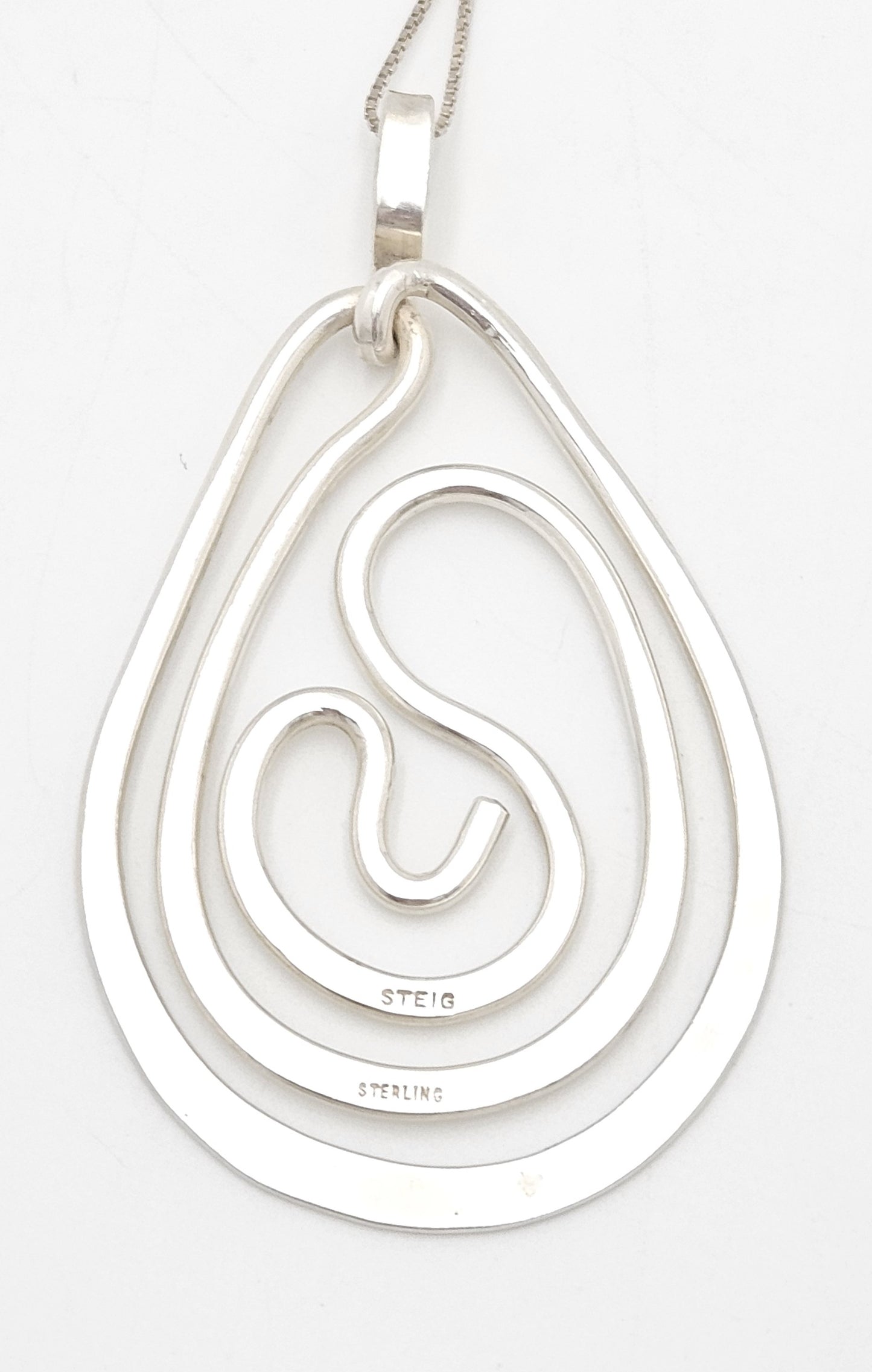 Designer Henry Steig sterling silver abstract modernist Pendant Necklace 1950s, view 7 of 9