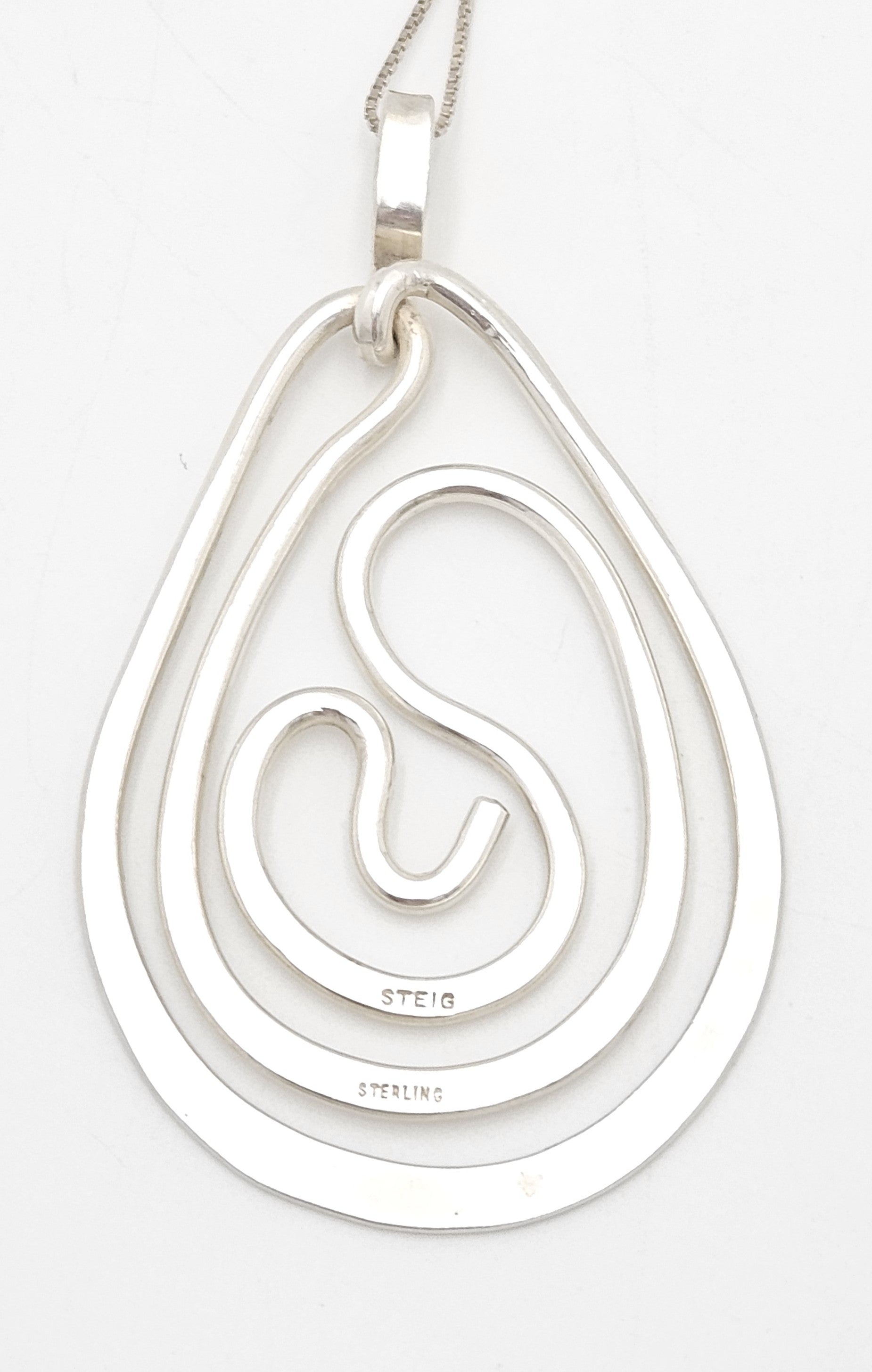 Designer Henry Steig sterling silver abstract modernist Pendant Necklace 1950s, view 7 of 9