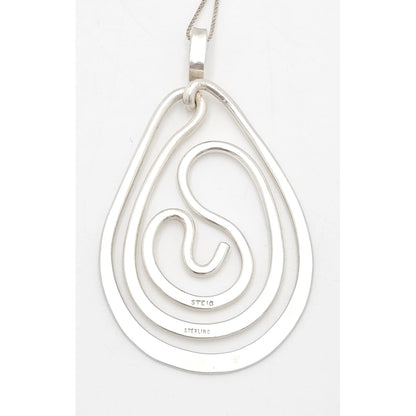Designer Henry Steig sterling silver abstract modernist Pendant Necklace 1950s, view 7 of 9