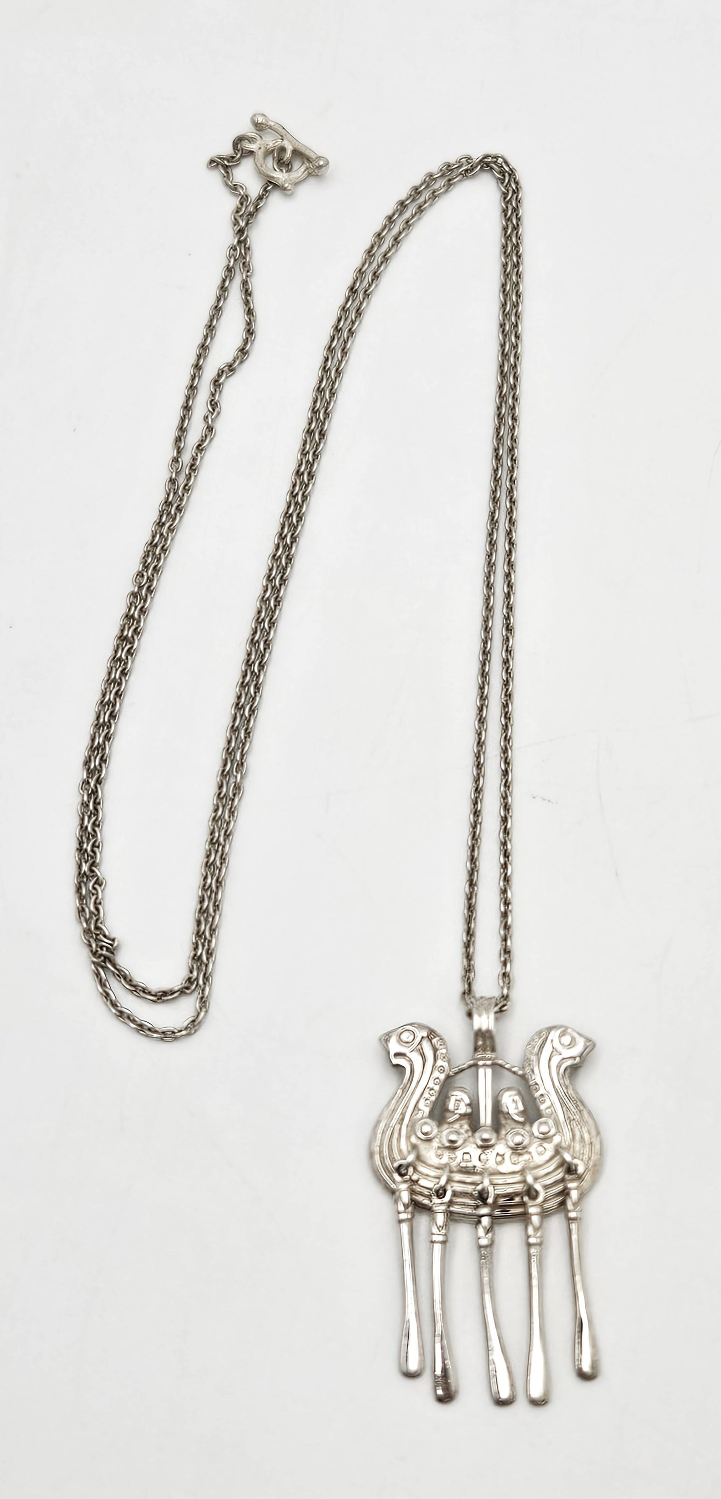 Kalevala Koru Finland Sterling XL 3D Articulating Viking Ship Necklace 1960's, alternate product view 2