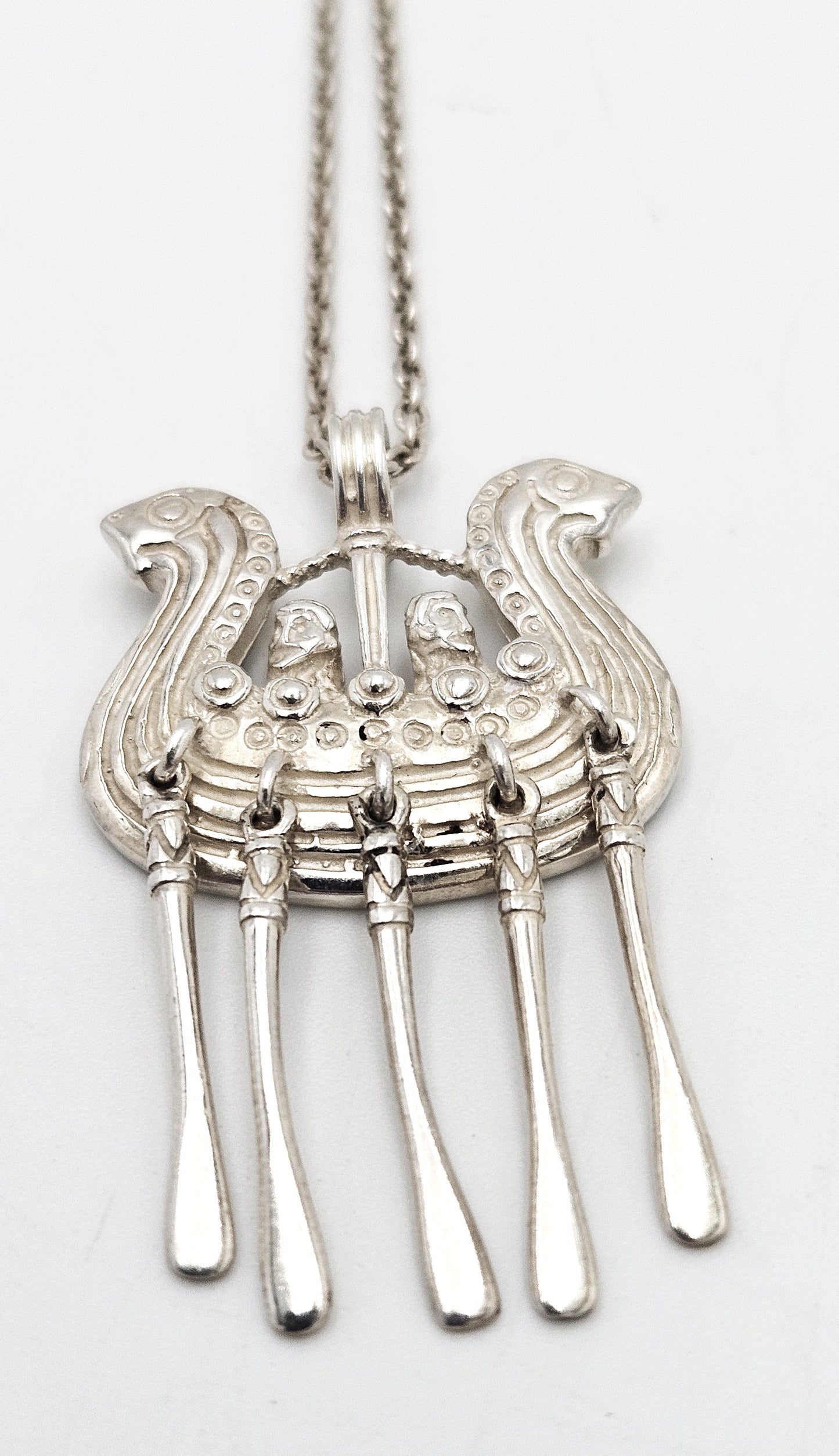 Kalevala Koru Finland Sterling XL 3D Articulating Viking Ship Necklace 1960's, alternate product view 3