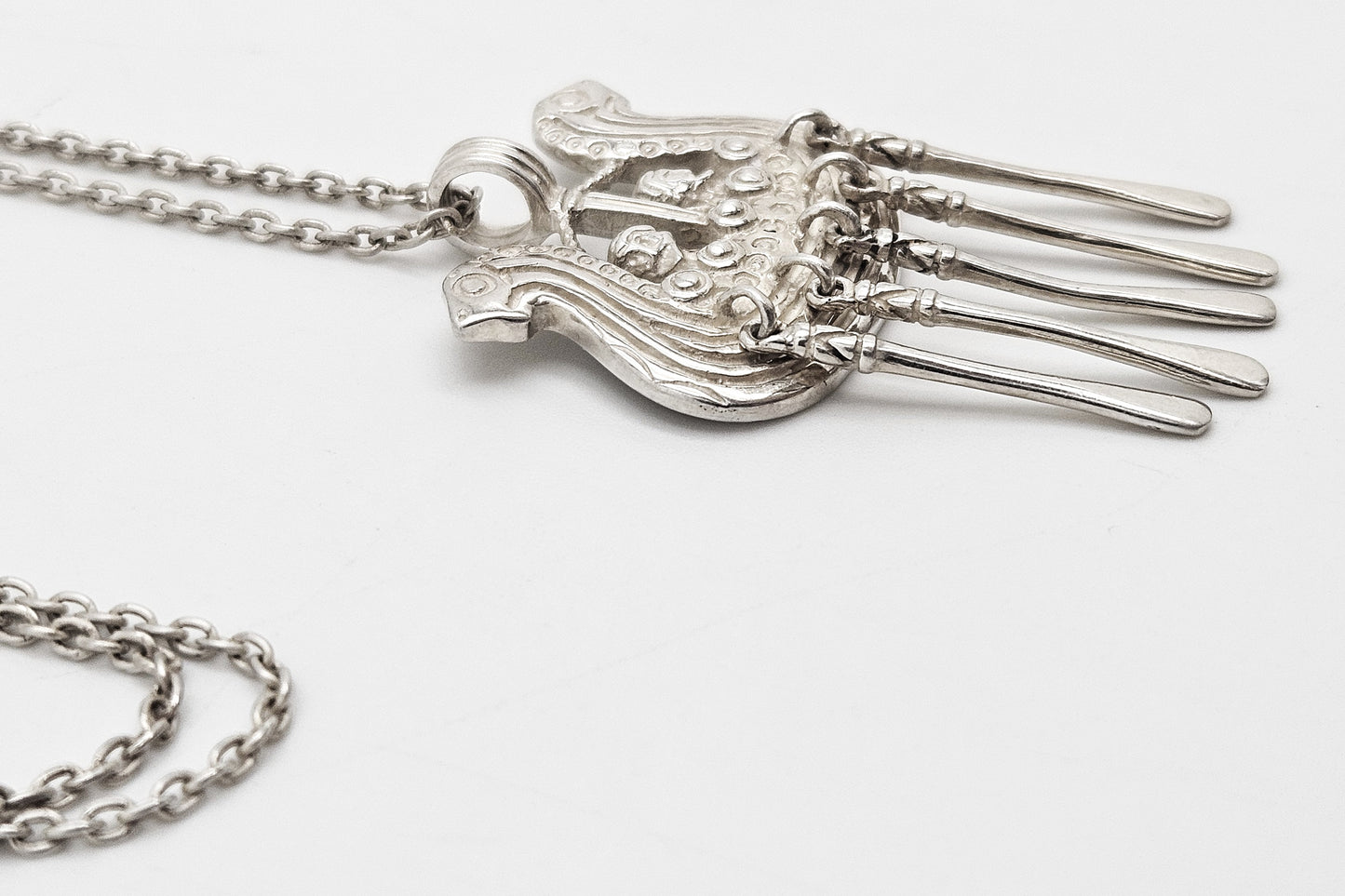 Kalevala Koru Finland Sterling XL 3D Articulating Viking Ship Necklace 1960's, alternate product view 4