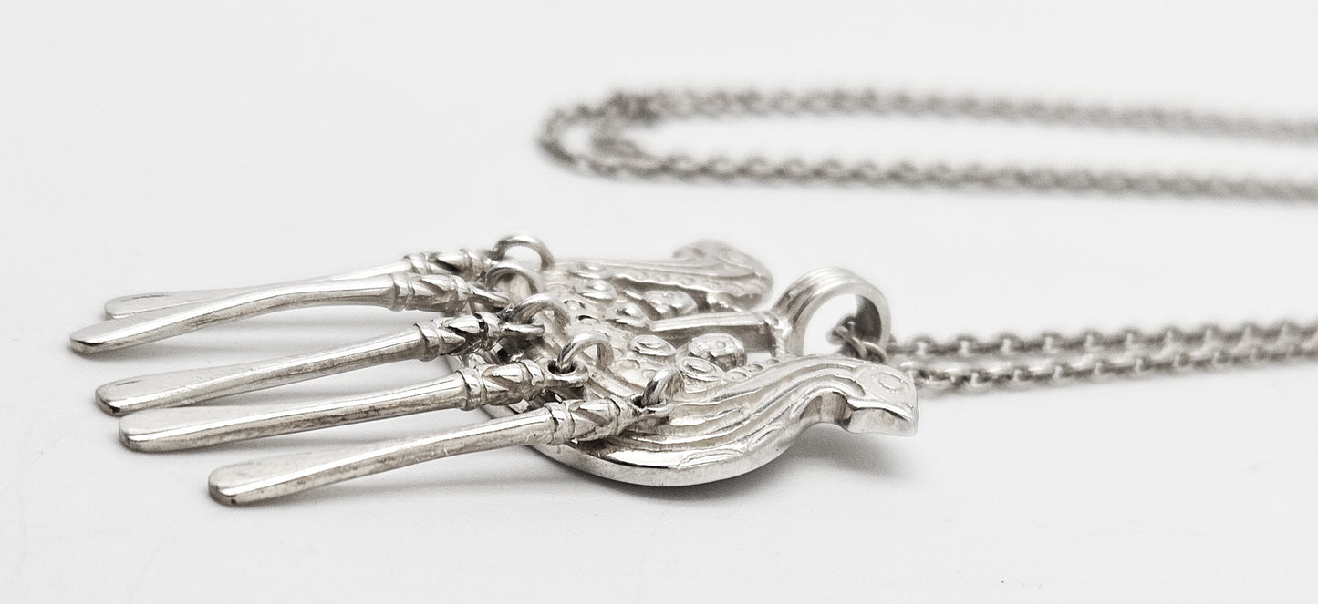 Kalevala Koru Finland Sterling XL 3D Articulating Viking Ship Necklace 1960's, alternate product view 5