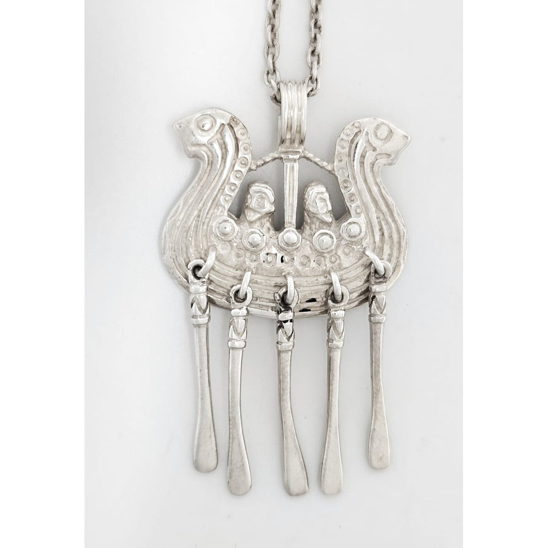 Kalevala Koru Finland Sterling XL 3D Articulating Viking Ship Necklace 1960&
