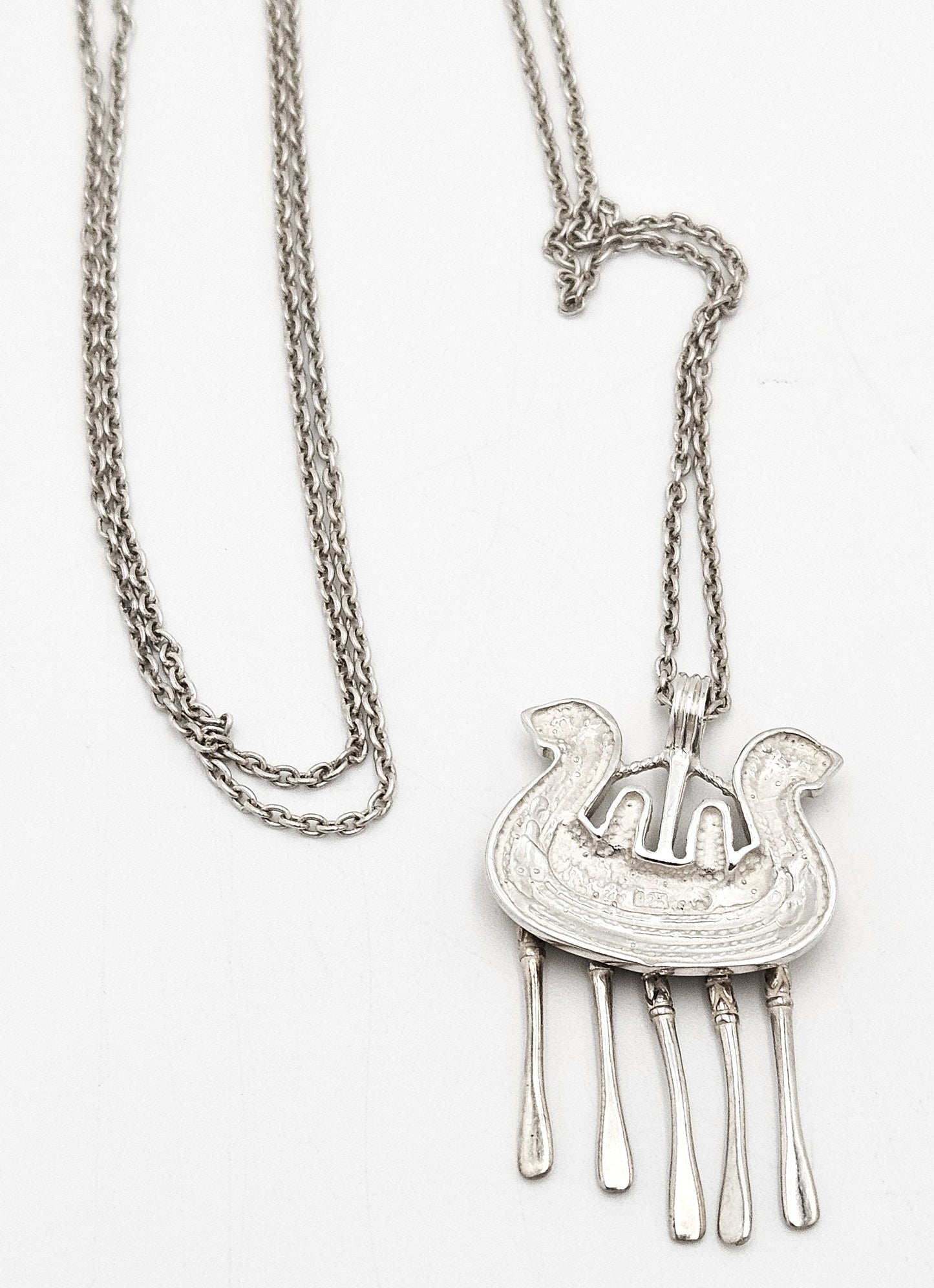 Kalevala Koru Finland Sterling XL 3D Articulating Viking Ship Necklace 1960's, alternate product view 6