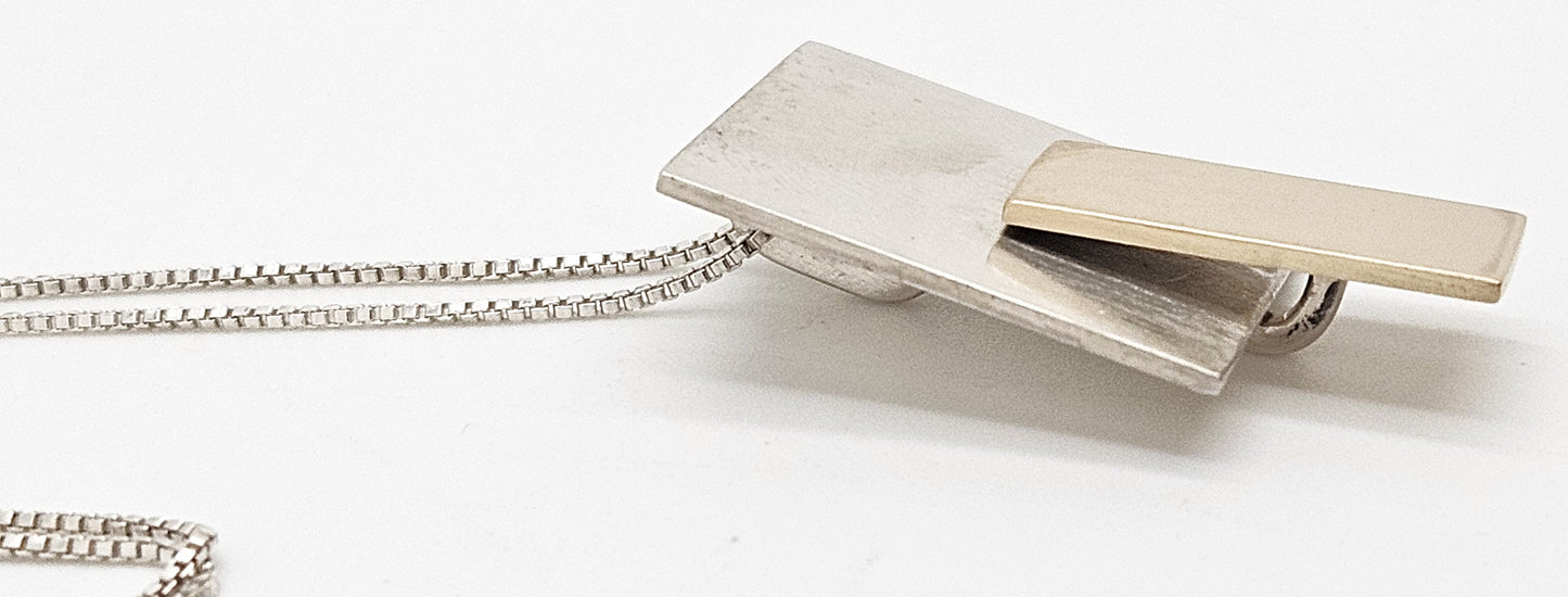 Betty Cooke 3D modernist 14K gold and sterling silver Pendant Necklace circa 1960s, view 3 of 8