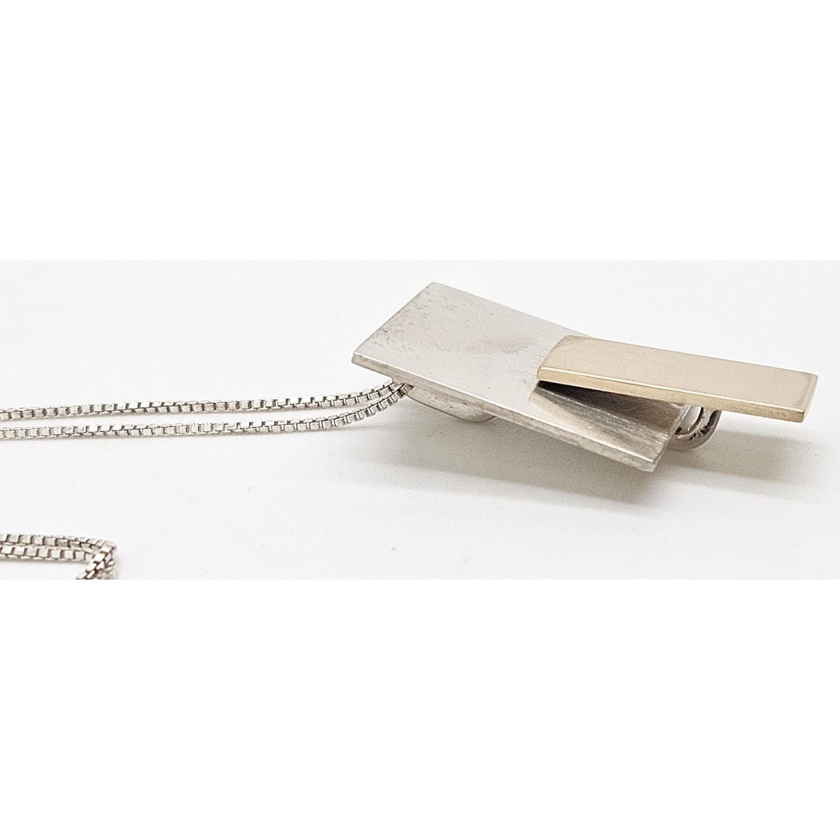 Betty Cooke 3D modernist 14K gold and sterling silver Pendant Necklace circa 1960s, view 5 of 10
