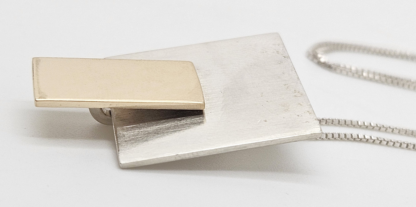 Betty Cooke 3D modernist 14K gold and sterling silver Pendant Necklace circa 1960s, view 4 of 8