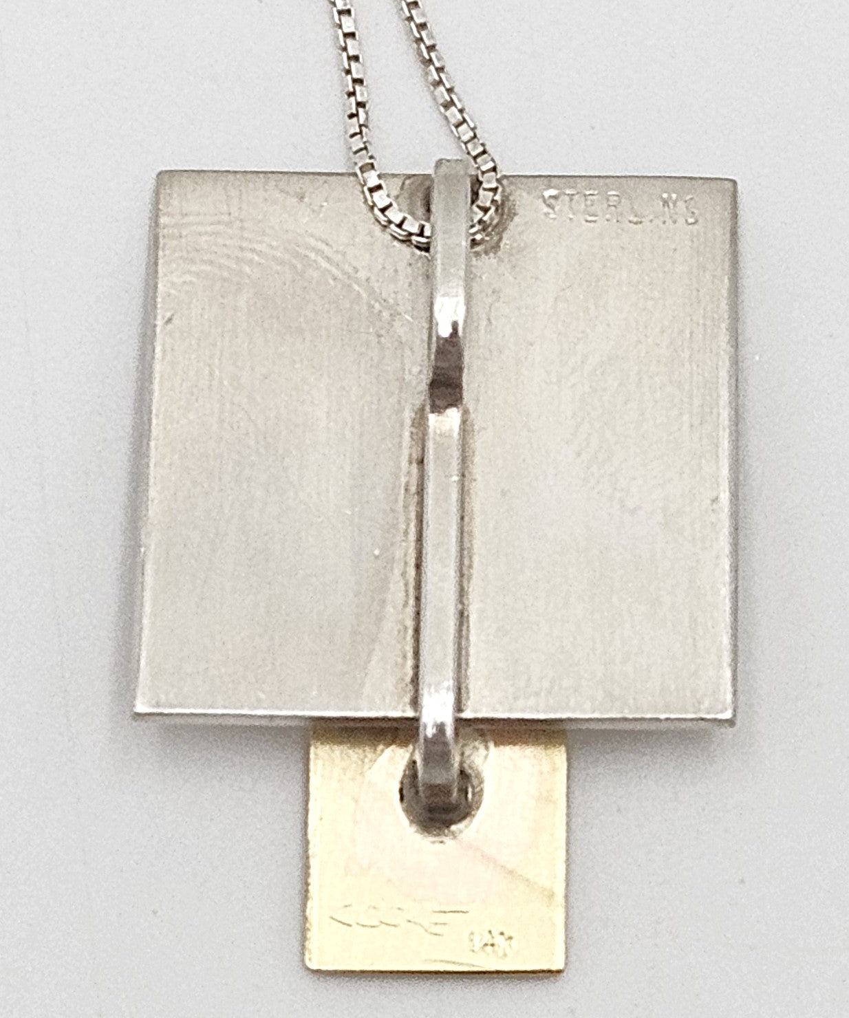 Betty Cooke 3D modernist 14K gold and sterling silver Pendant Necklace circa 1960s, view 5 of 8