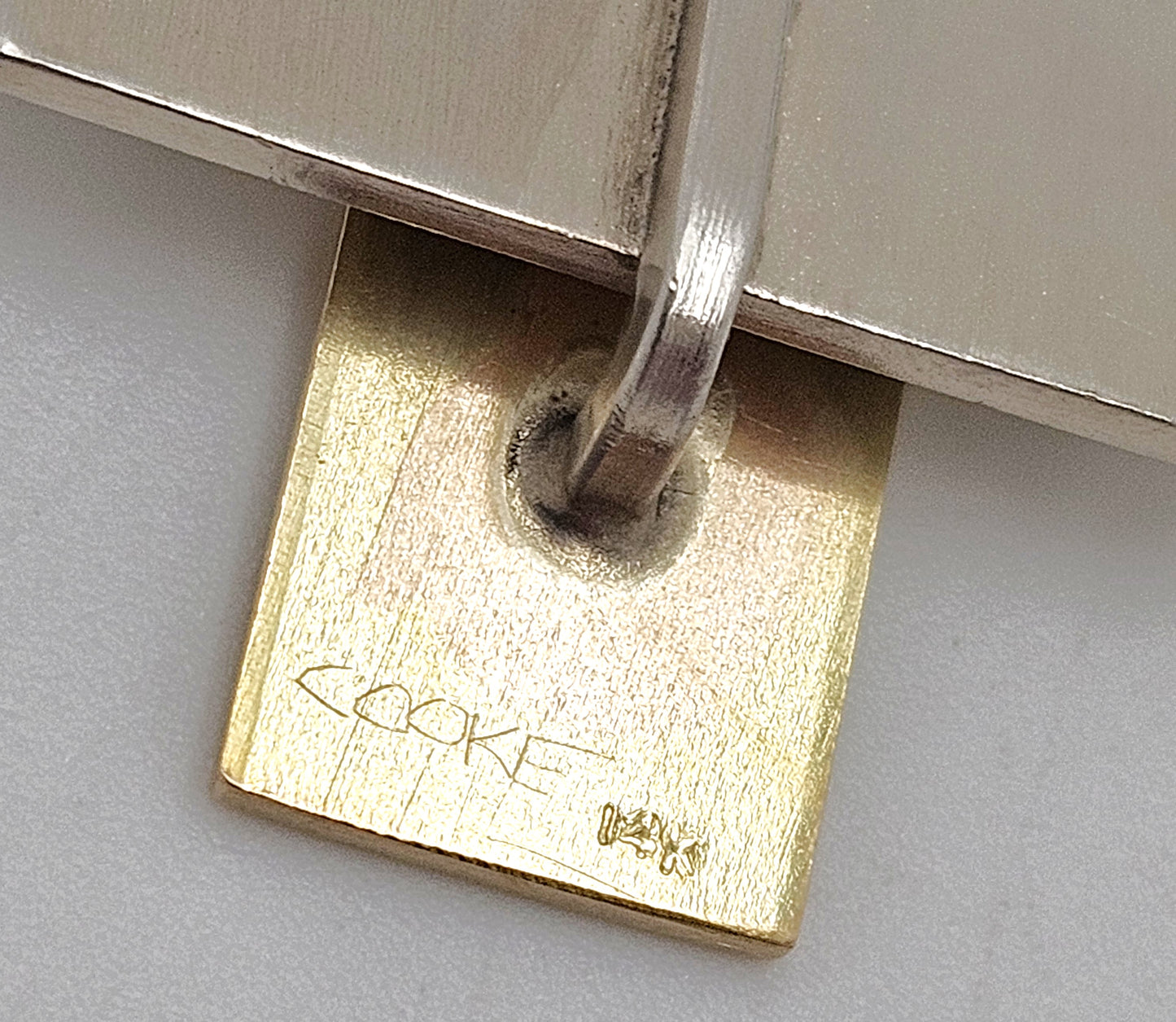 Betty Cooke 3D modernist 14K gold and sterling silver Pendant Necklace circa 1960s, view 6 of 8