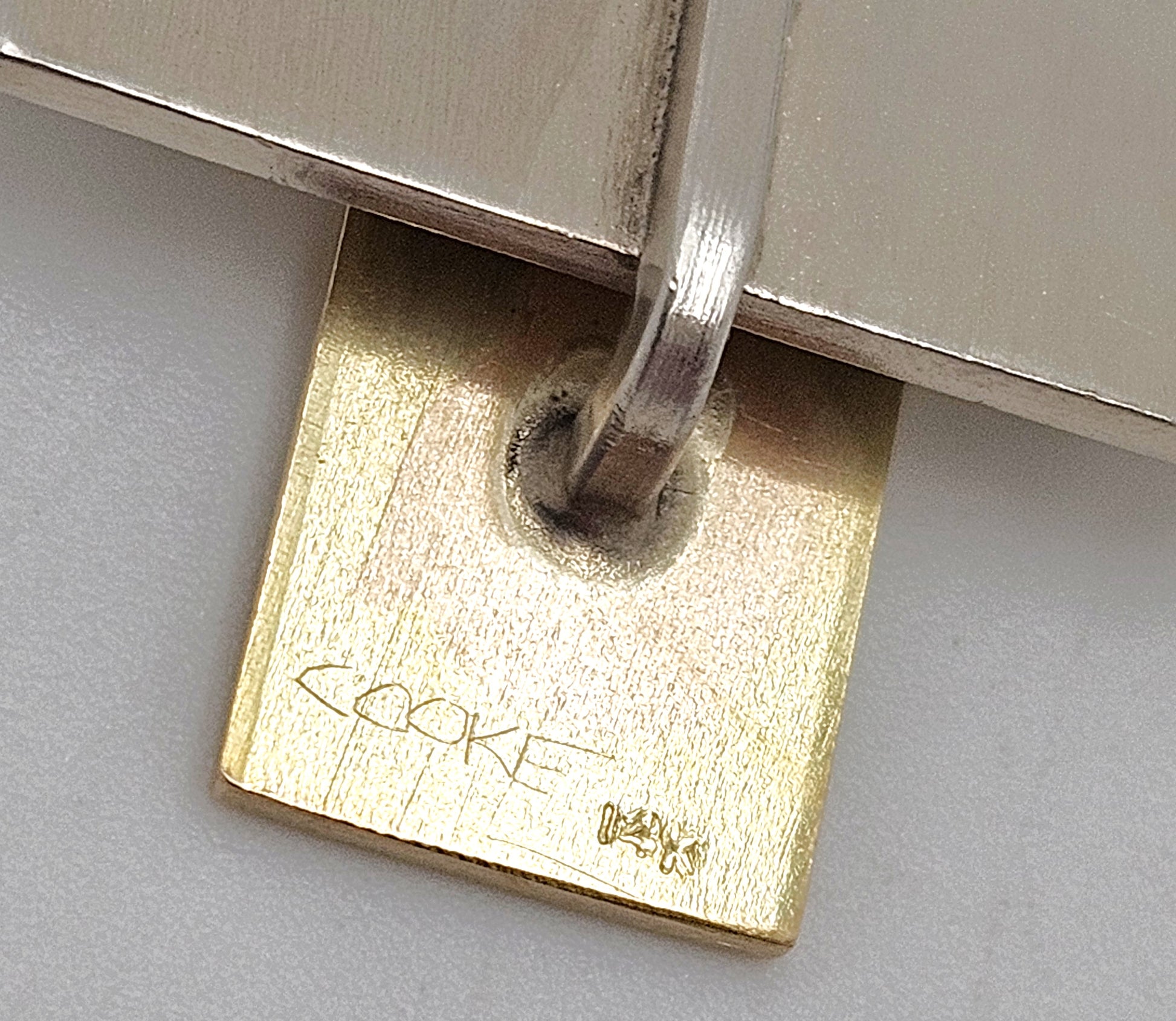 Betty Cooke 3D modernist 14K gold and sterling silver Pendant Necklace circa 1960s, view 6 of 8