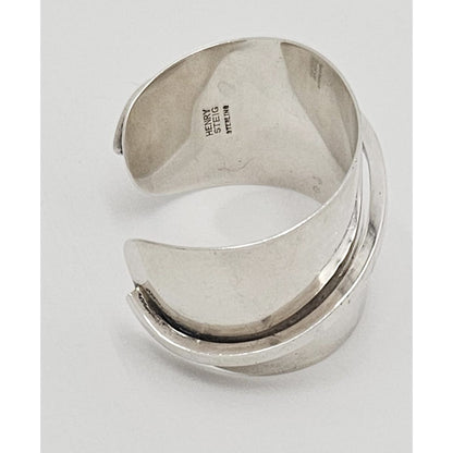 Designer Henry Steig sterling silver abstract modernist Studio Cuff 1950s, view 2 of 8