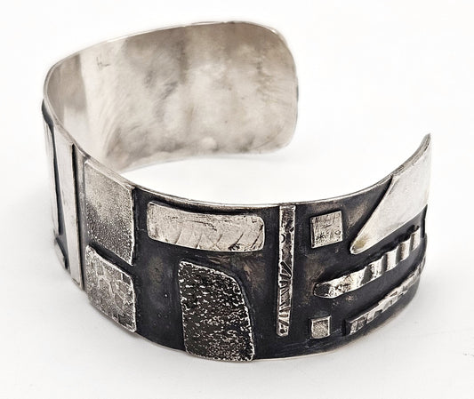 VTG Artisan Sterling Abstract Modernist Constructivism Cuff Bracelet - Signed