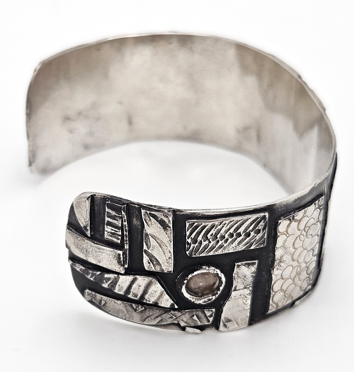 VTG Artisan Sterling Abstract Modernist Constructivism Cuff Bracelet - Signed, alternate product view 9