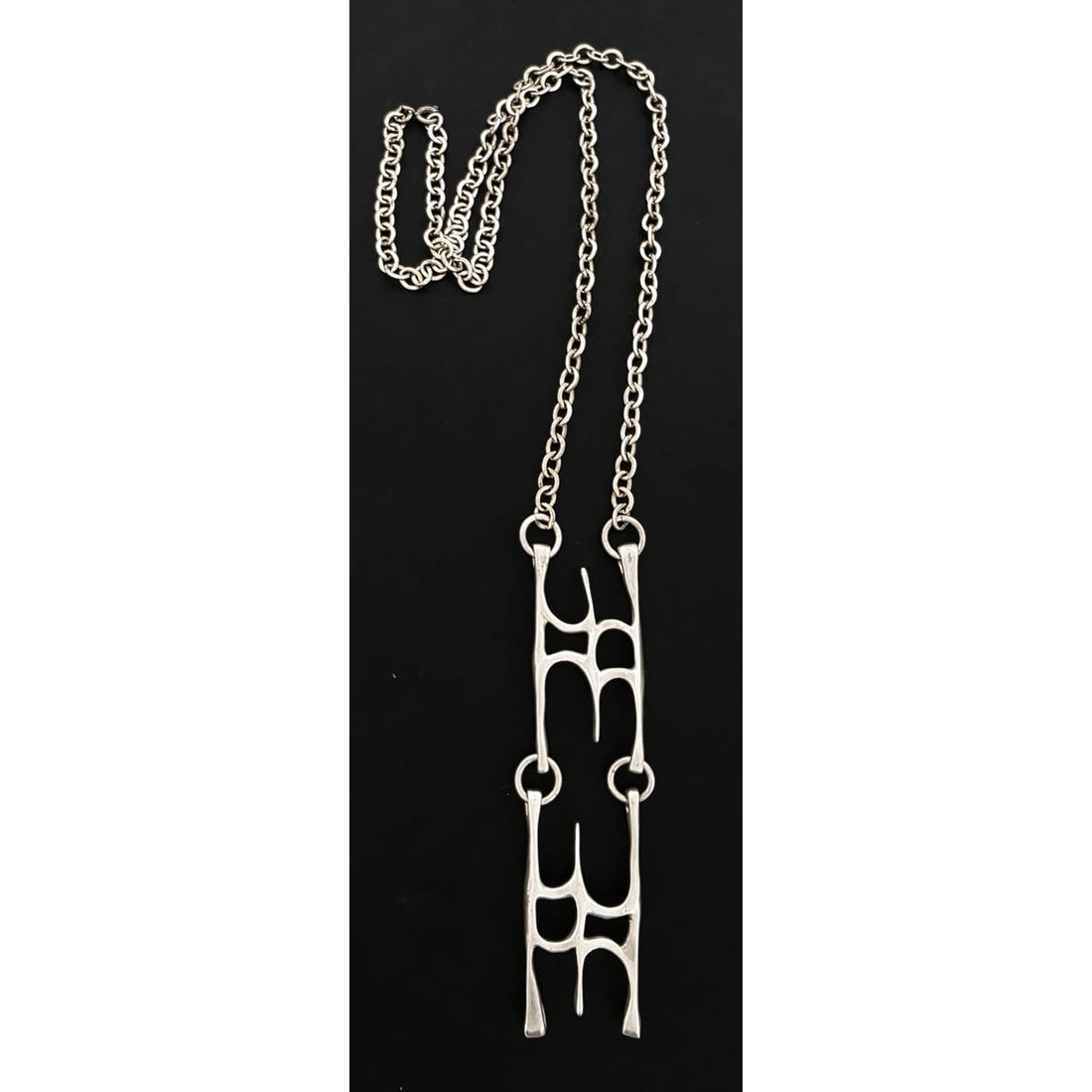 MCM Sterling Silver Modernist Articulated XL Hefty Pendant Necklace Signed
