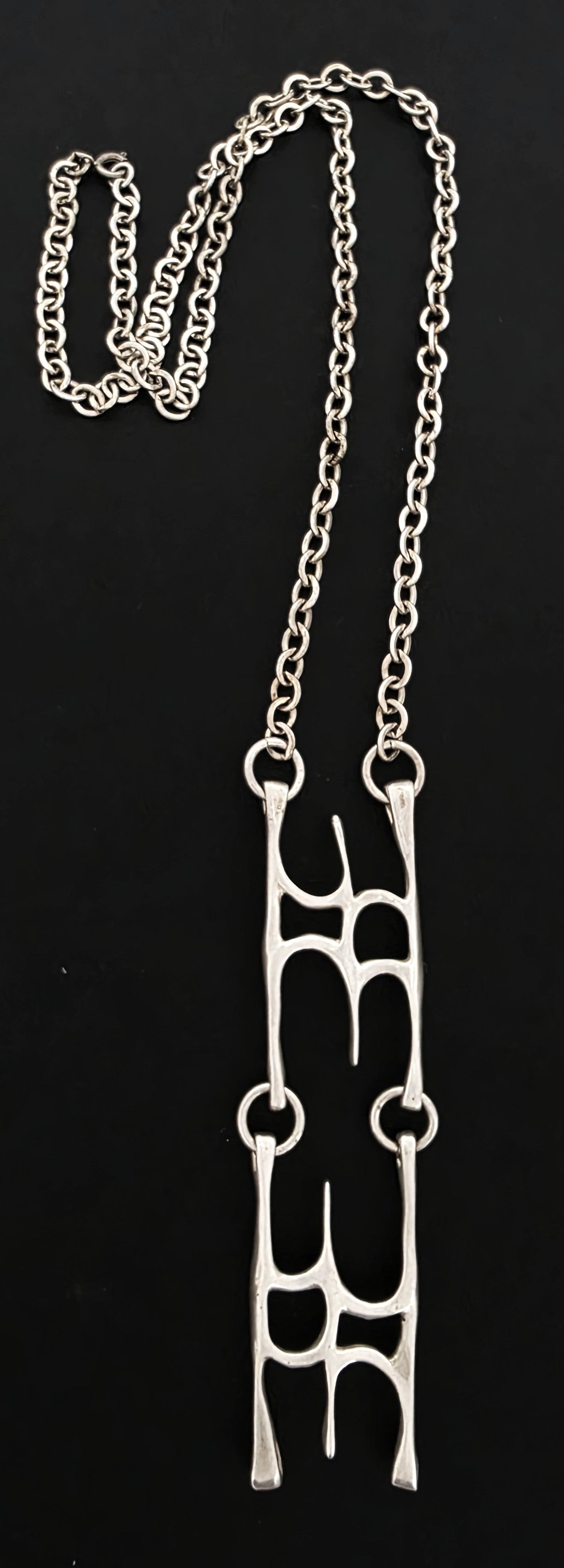 MCM Sterling Silver Modernist Articulated XL Hefty Pendant Necklace Signed