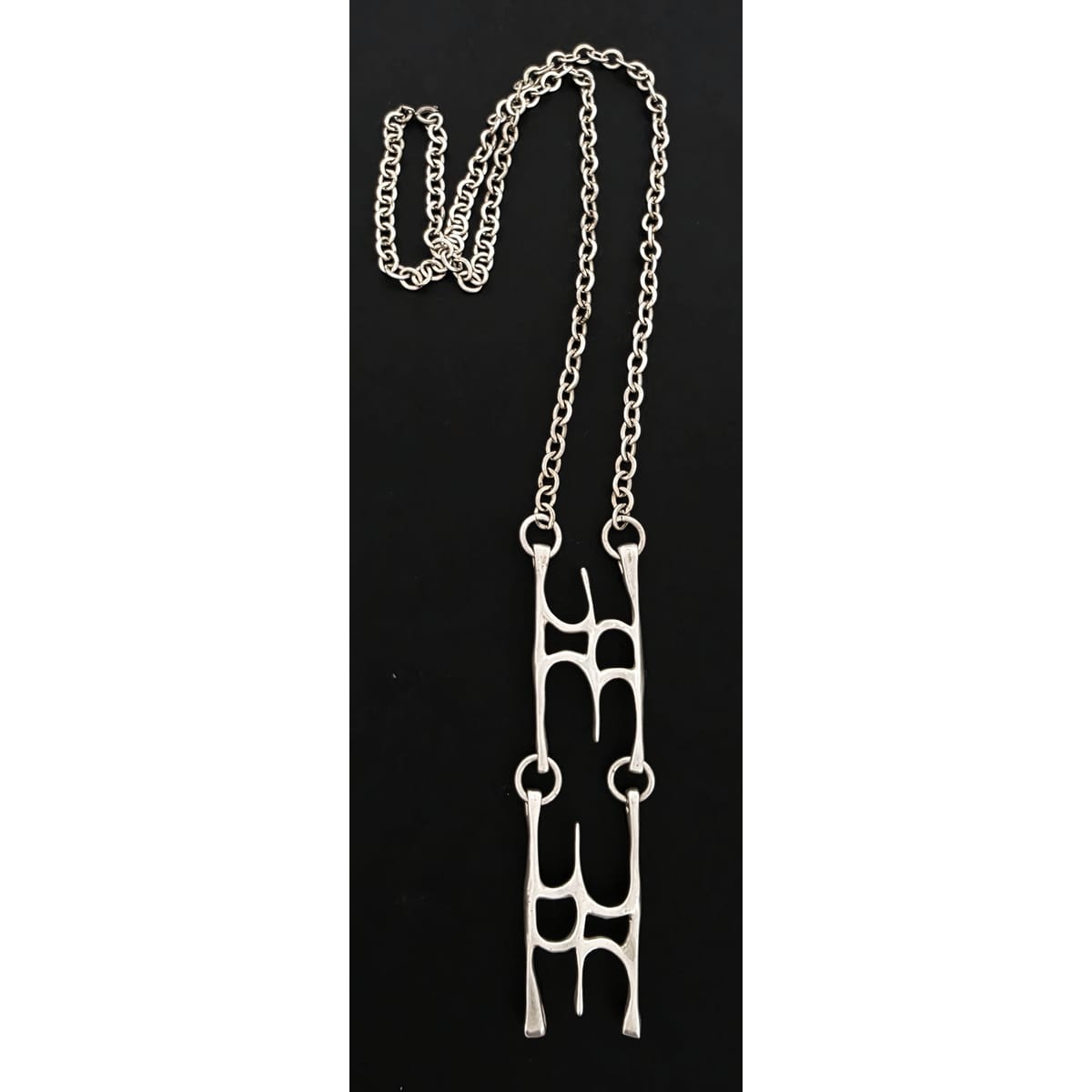 MCM Sterling Silver Modernist Articulated XL Hefty Pendant Necklace Signed