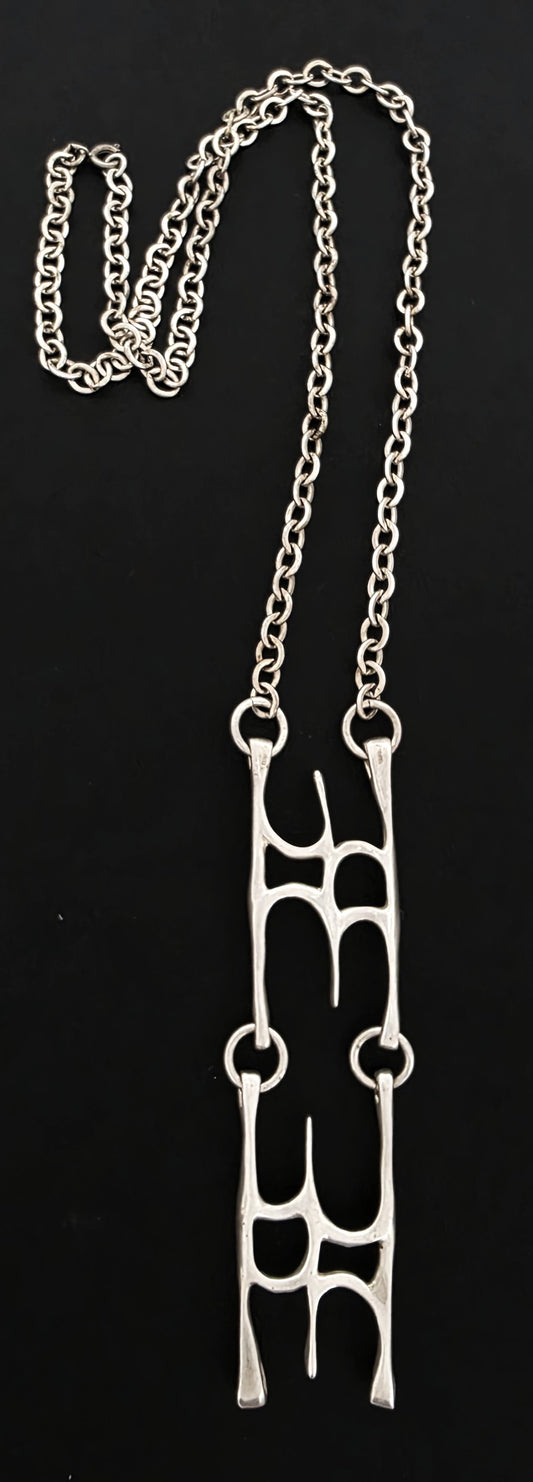 MCM Sterling Silver Modernist Articulated XL Hefty Pendant Necklace Signed