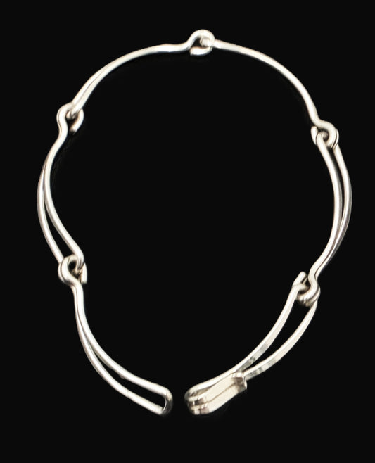 Retired Designer Ed Levin Sterling Silver 2 Tier Bar Link Hook Bracelet 1980s