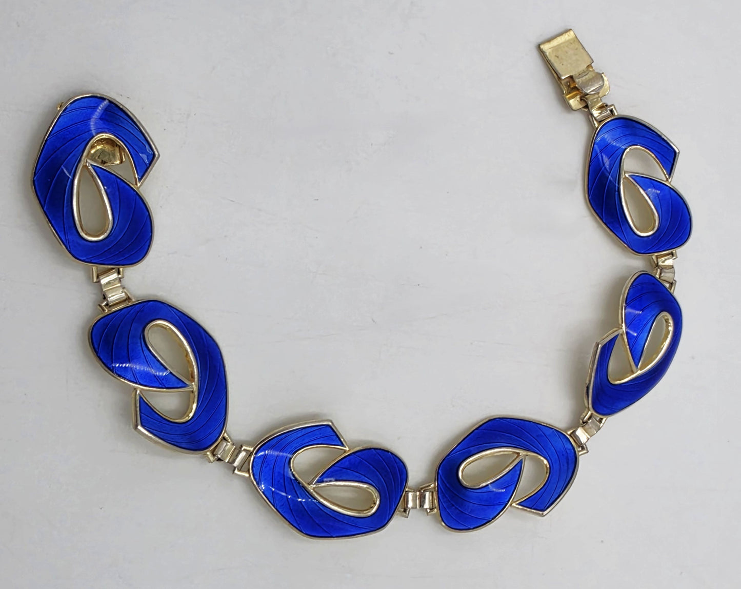 Ivar Holth Norway Gilt Sterling & Blue Enamel Art Deco Panel Link Bracelet 1940s, alternate product view 3