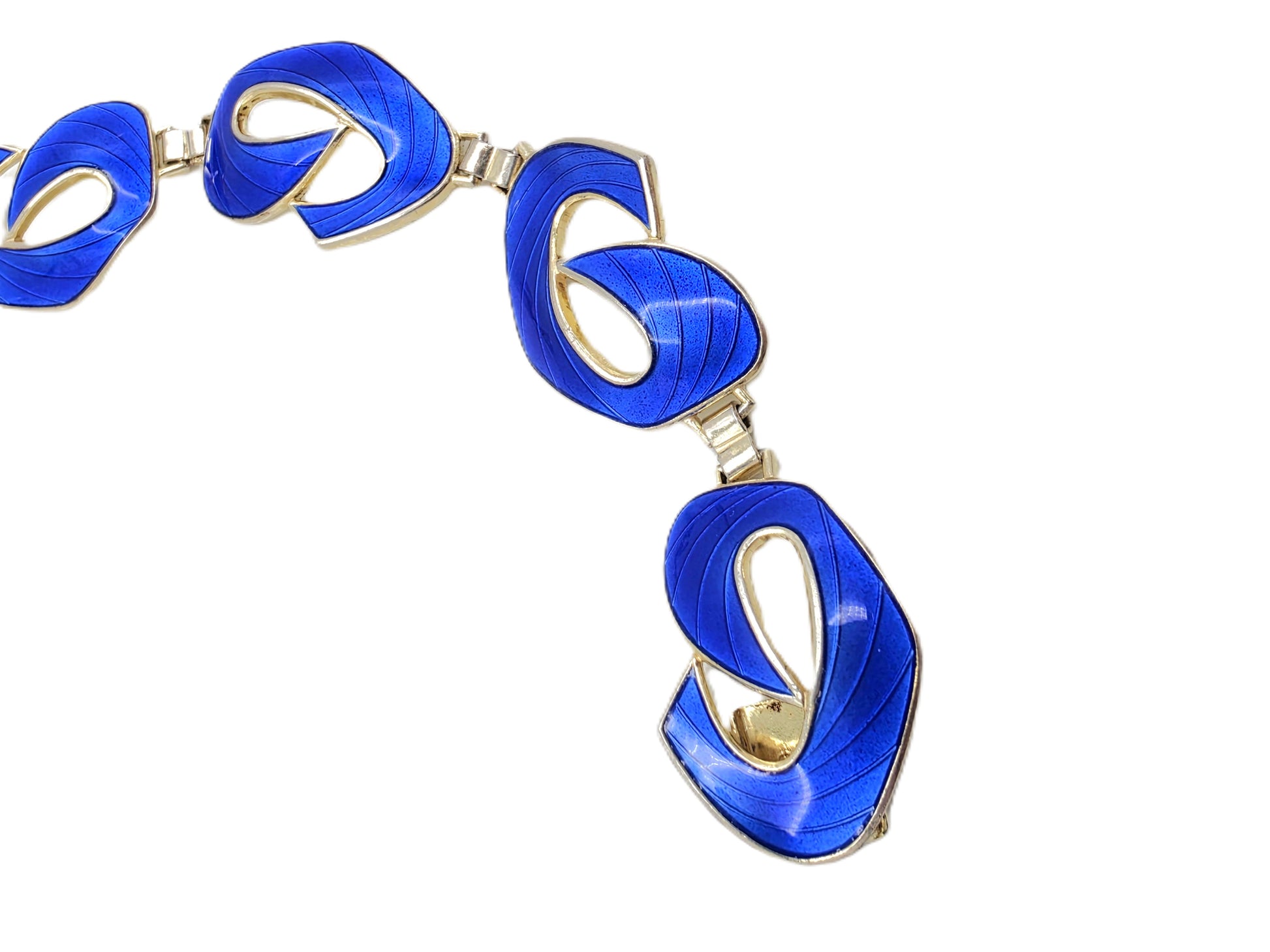Ivar Holth Norway Gilt Sterling & Blue Enamel Art Deco Panel Link Bracelet 1940s, alternate product view 4