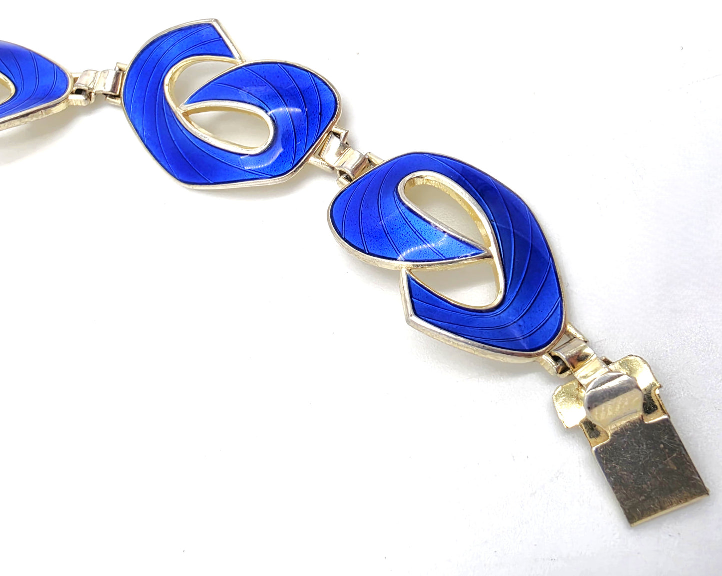 Ivar Holth Norway Gilt Sterling & Blue Enamel Art Deco Panel Link Bracelet 1940s, alternate product view 6