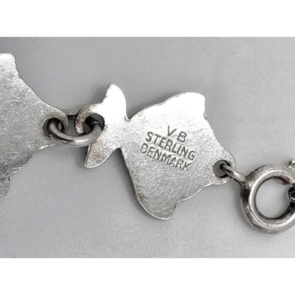 Bracelet danois Volmer Bahner en argent sterling et émail bleu roi à maillons de poisson, vers les années 1950