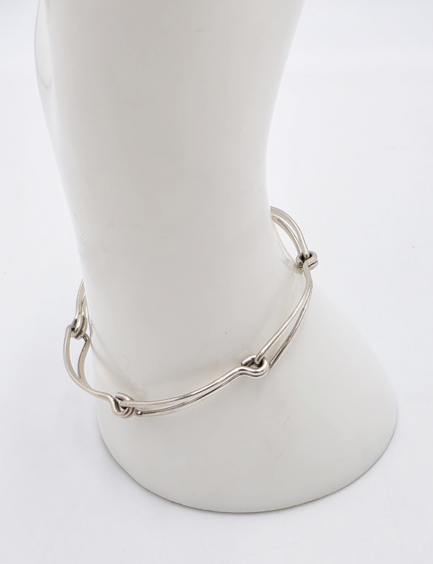 Retired Designer Ed Levin Sterling Silver 2 Tier Bar Link Hook Bracelet 1980s, alternate product view 3