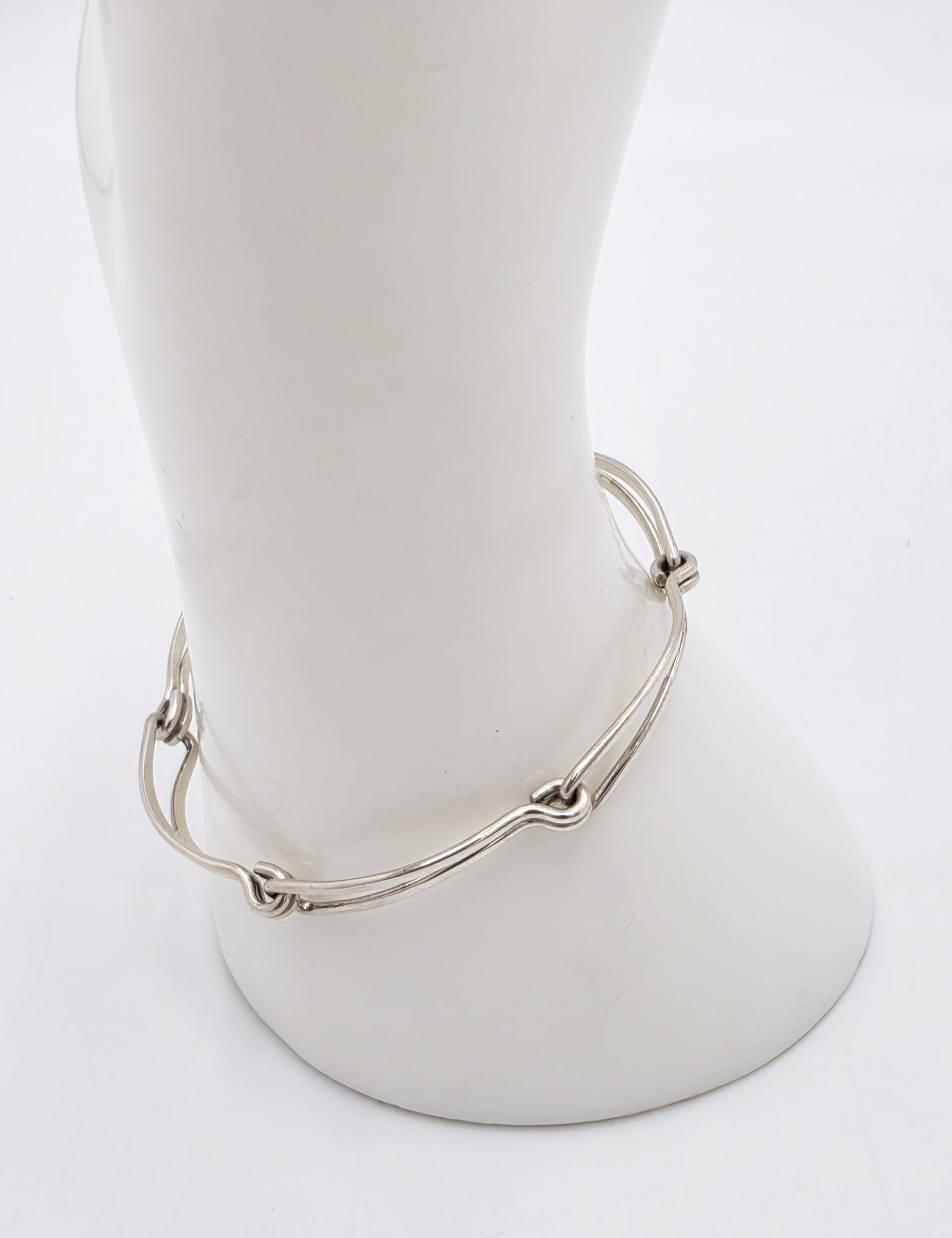 Retired Designer Ed Levin Sterling Silver 2 Tier Bar Link Hook Bracelet 1980s, alternate product view 3