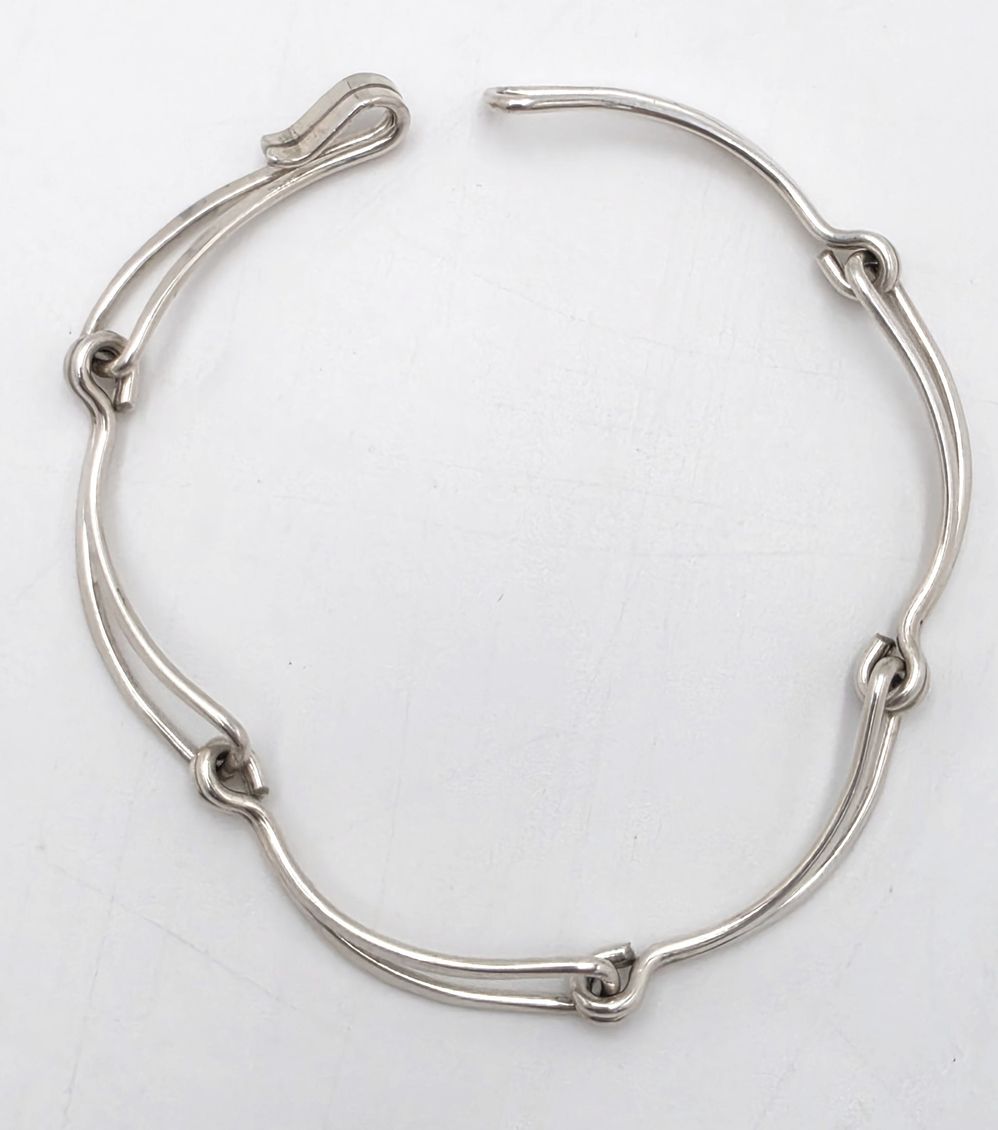 Retired Designer Ed Levin Sterling Silver 2 Tier Bar Link Hook Bracelet 1980s, alternate product view 5