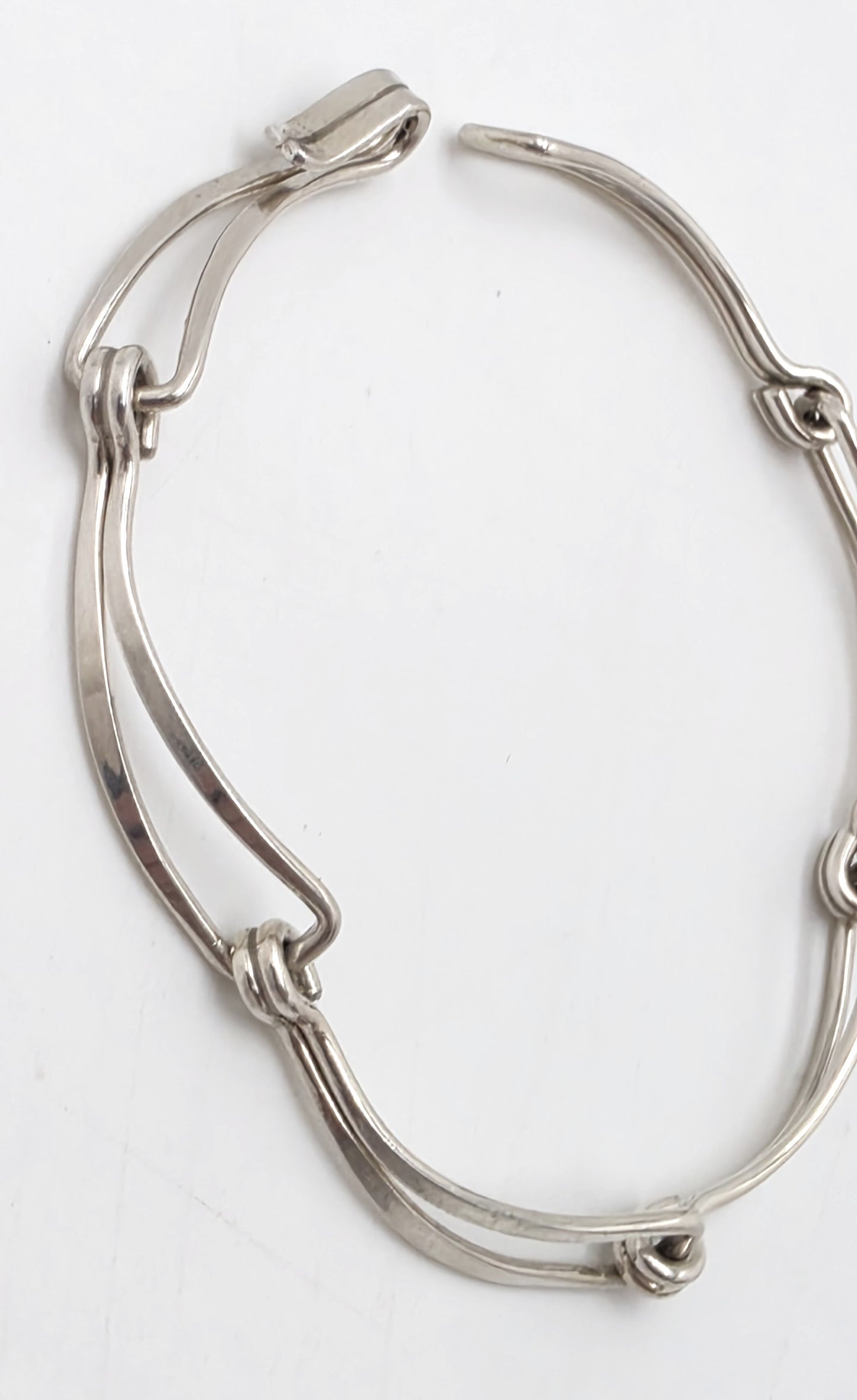 Retired Designer Ed Levin Sterling Silver 2 Tier Bar Link Hook Bracelet 1980s, alternate product view 6