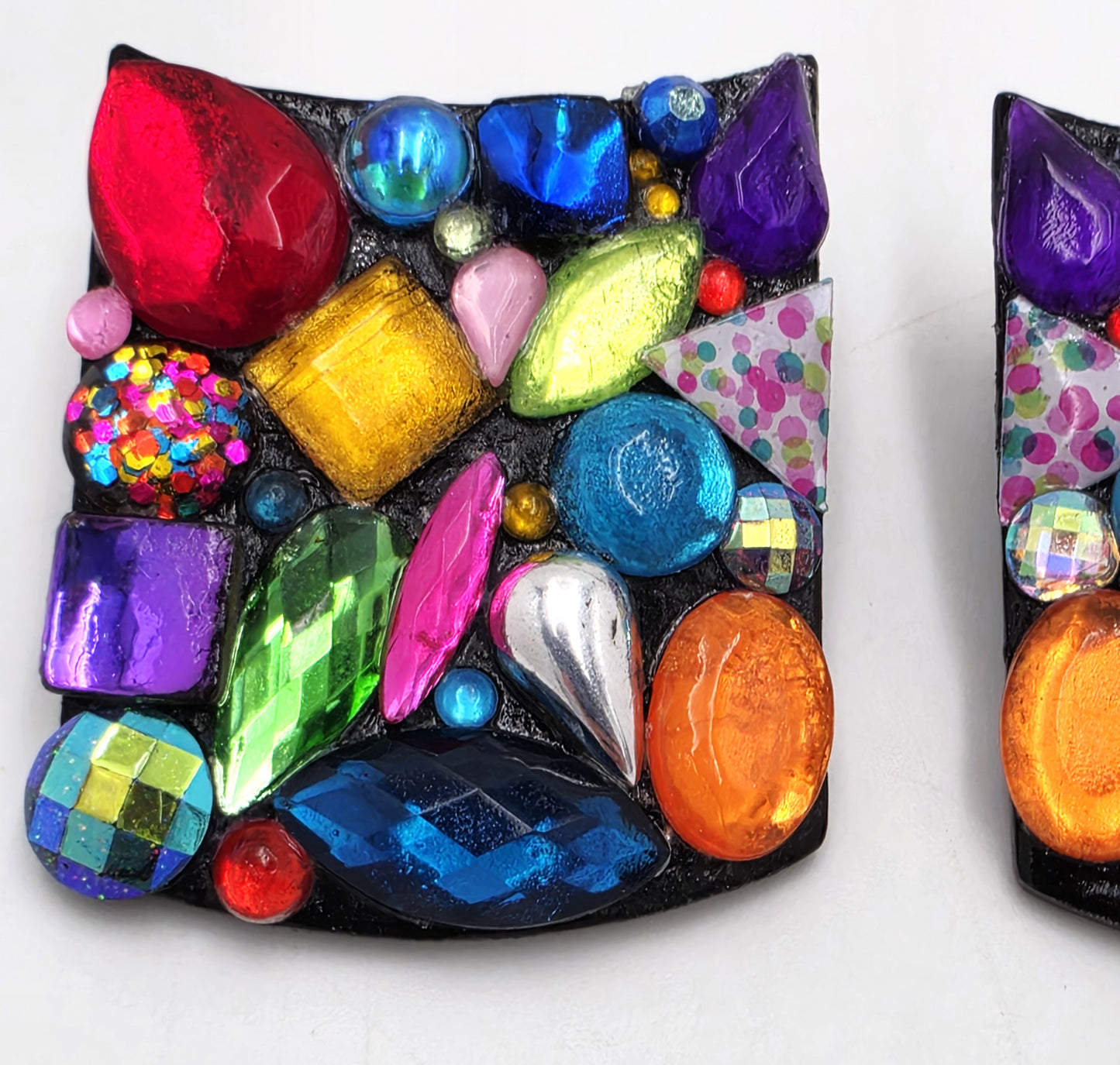 RARE Bill Schiffer Large Abstract Lucite and Rhinestone Earrings Signed 1988, alternate product view 3