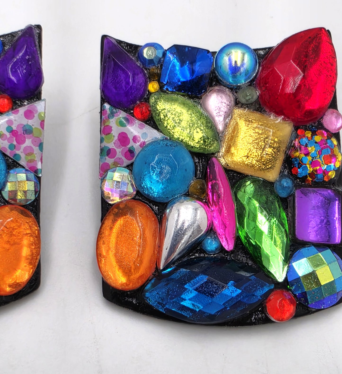 RARE Bill Schiffer Large Abstract Lucite and Rhinestone Earrings Signed 1988, alternate product view 4