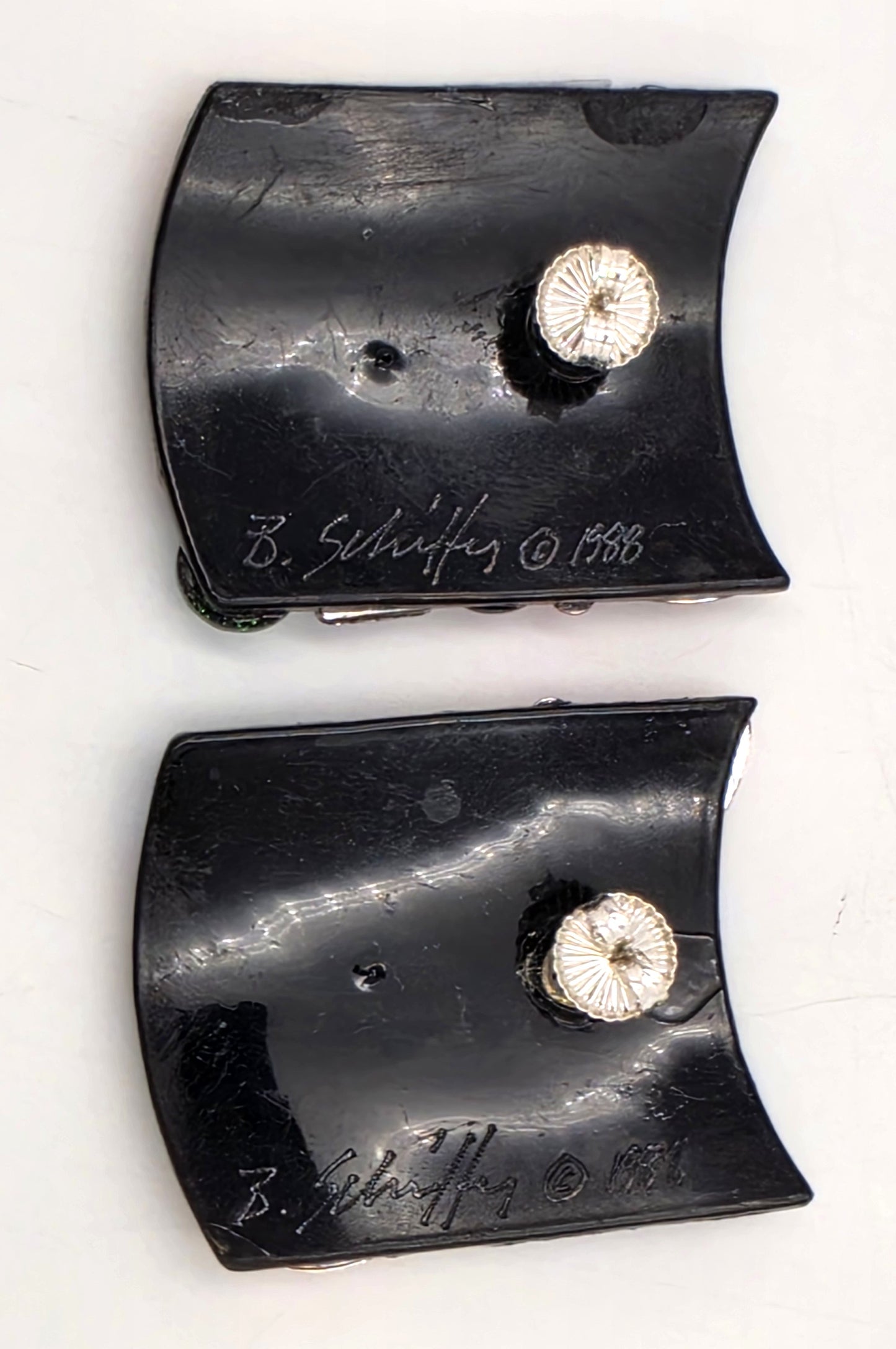 RARE Bill Schiffer Large Abstract Lucite and Rhinestone Earrings Signed 1988, alternate product view 6