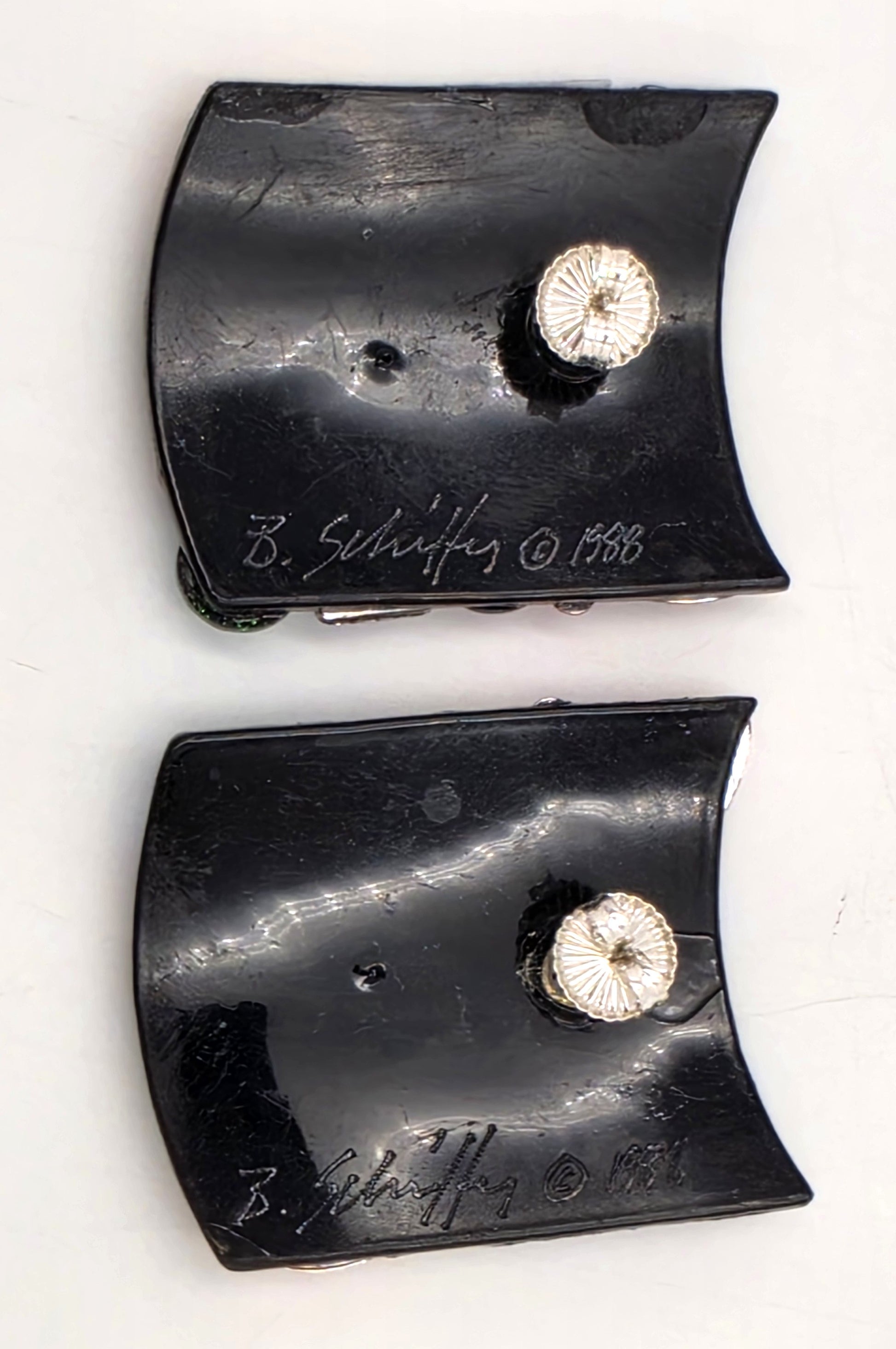 RARE Bill Schiffer Large Abstract Lucite and Rhinestone Earrings Signed 1988, alternate product view 6