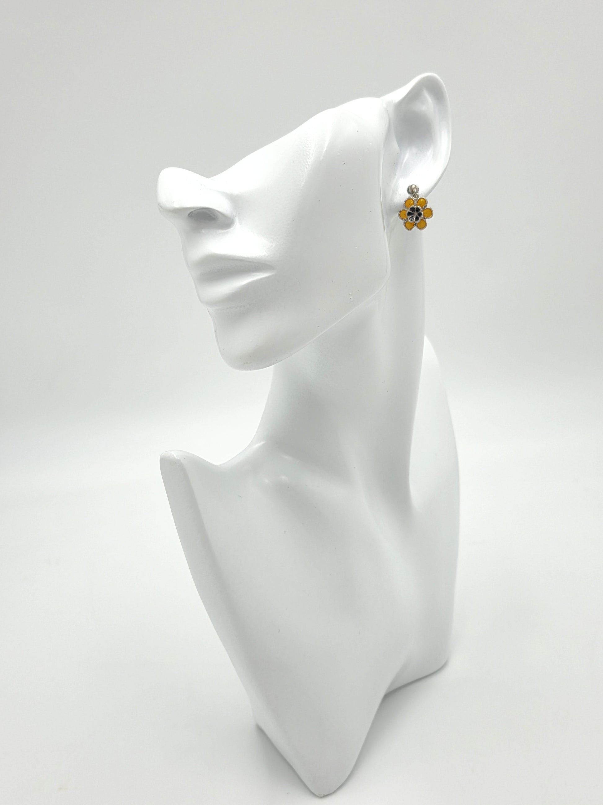Meka Denmark Sterling Enamel BlackEyed Susan Flower Earrings Brooch Set 1950s, alternate product view 2