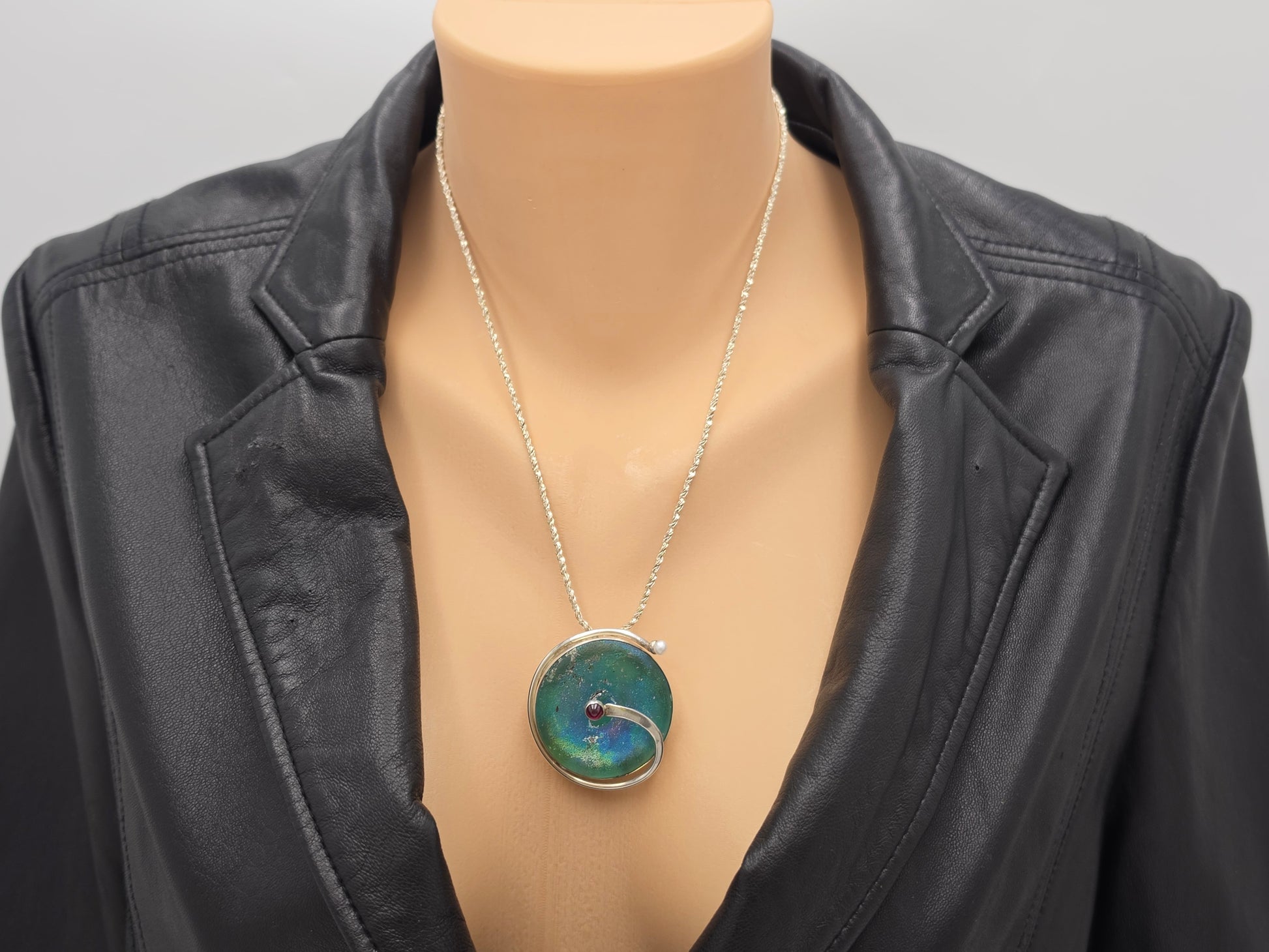 Moshe Ben-David Sterling Modernist Large Statement Pendant Pin Necklace 1980s, alternate product view 2
