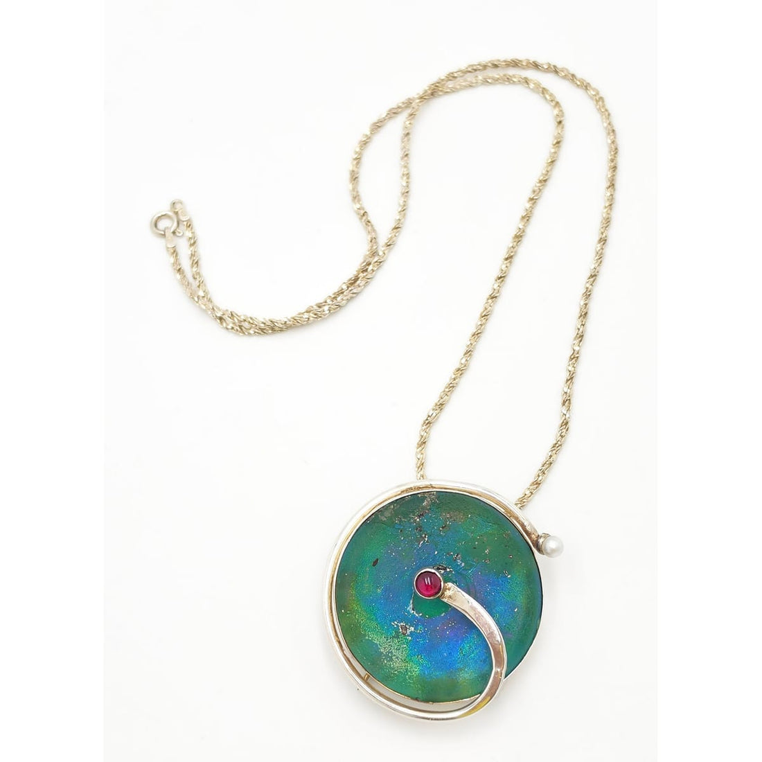 Moshe Ben-David Sterling Modernist Large Statement Pendant Pin Necklace 1980s