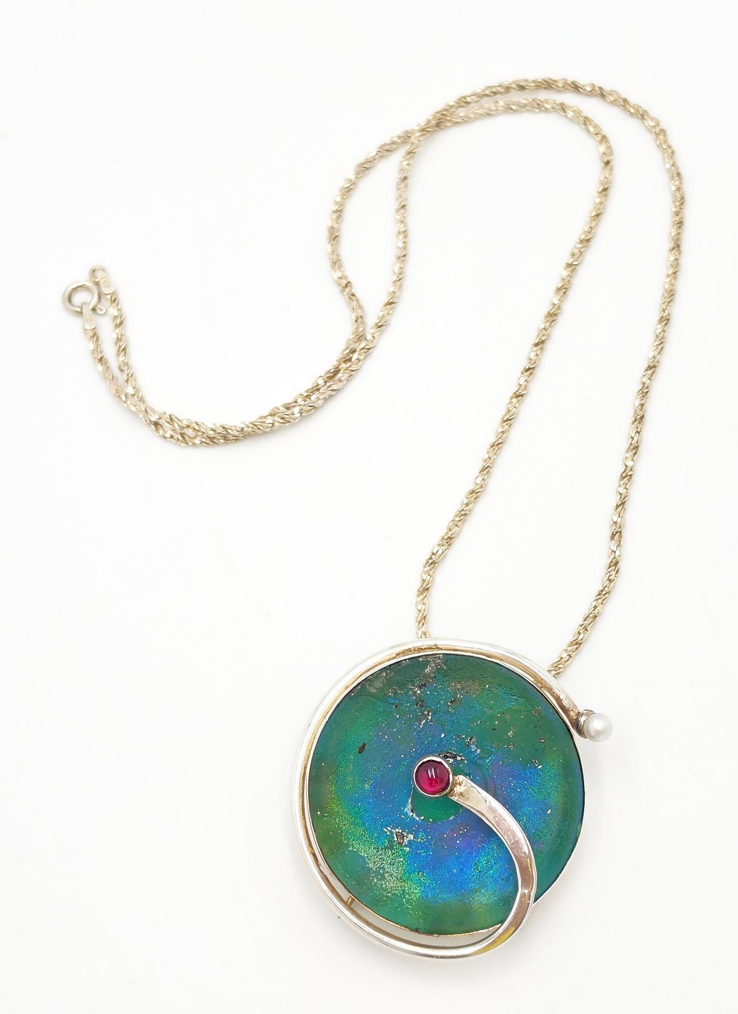 Moshe Ben-David Sterling Modernist Large Statement Pendant Pin Necklace 1980s