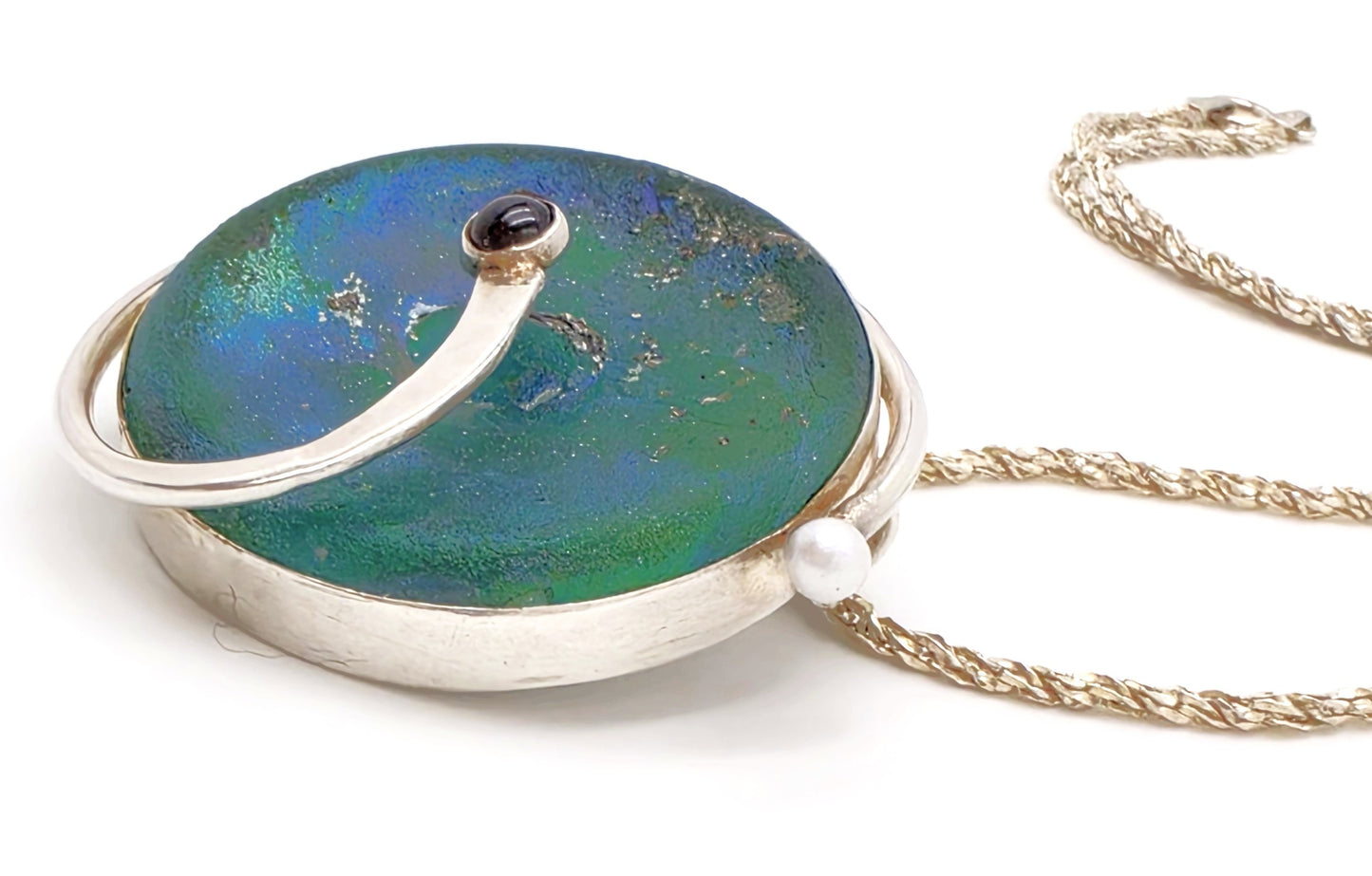 Moshe Ben-David Sterling Modernist Large Statement Pendant Pin Necklace 1980s, alternate product view 3